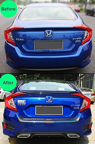 Miniatura 4 de Difusor de parachoques trasero de aleta de tiburón negro con punta de escape decorativa compatible con Honda Civic 4 puertas Sedan 2016-2018