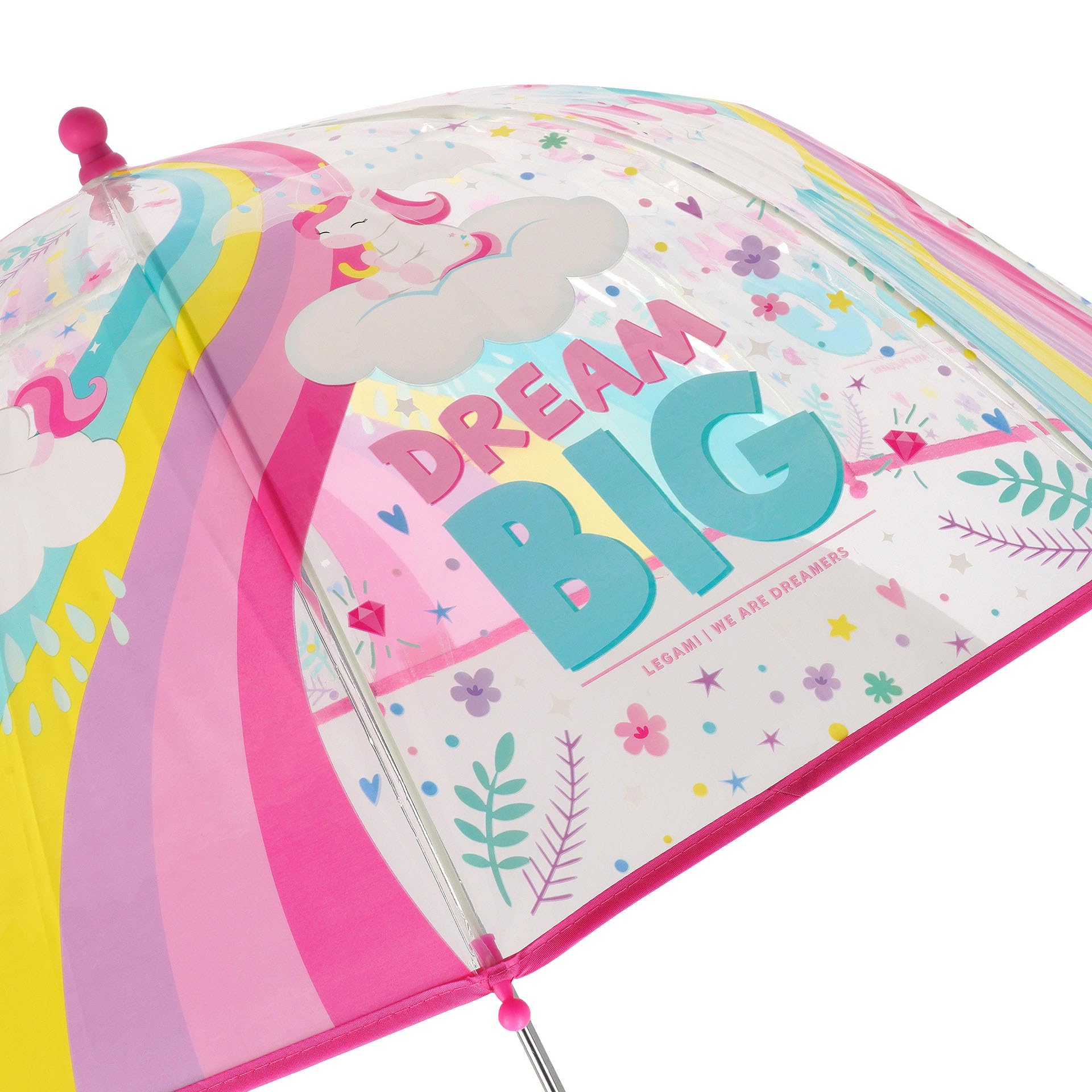 Legami - Ombrello per Bambini Dancin' In The Rain, Tema Unicorn, Struttura Antivento, Apertura manuale, Chiusura in Tessuto con Spazio per Nome, Impugnatura a Gancio, 73x65 cm