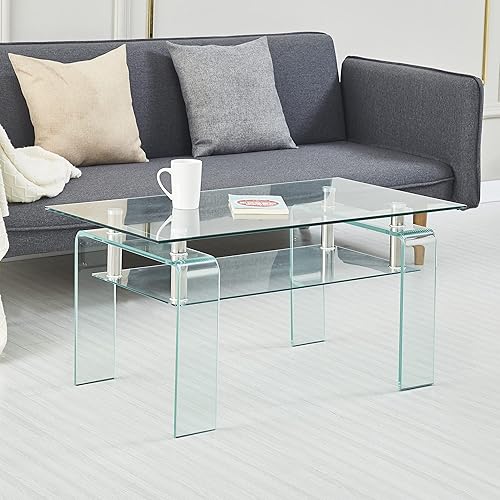 Miniatura 16 de Mesa de centro rectangular de vidrio para sala de estar, con mesa de vidrio templado y capa de MDF, para sala de estar y oficina (todo negro + Todo