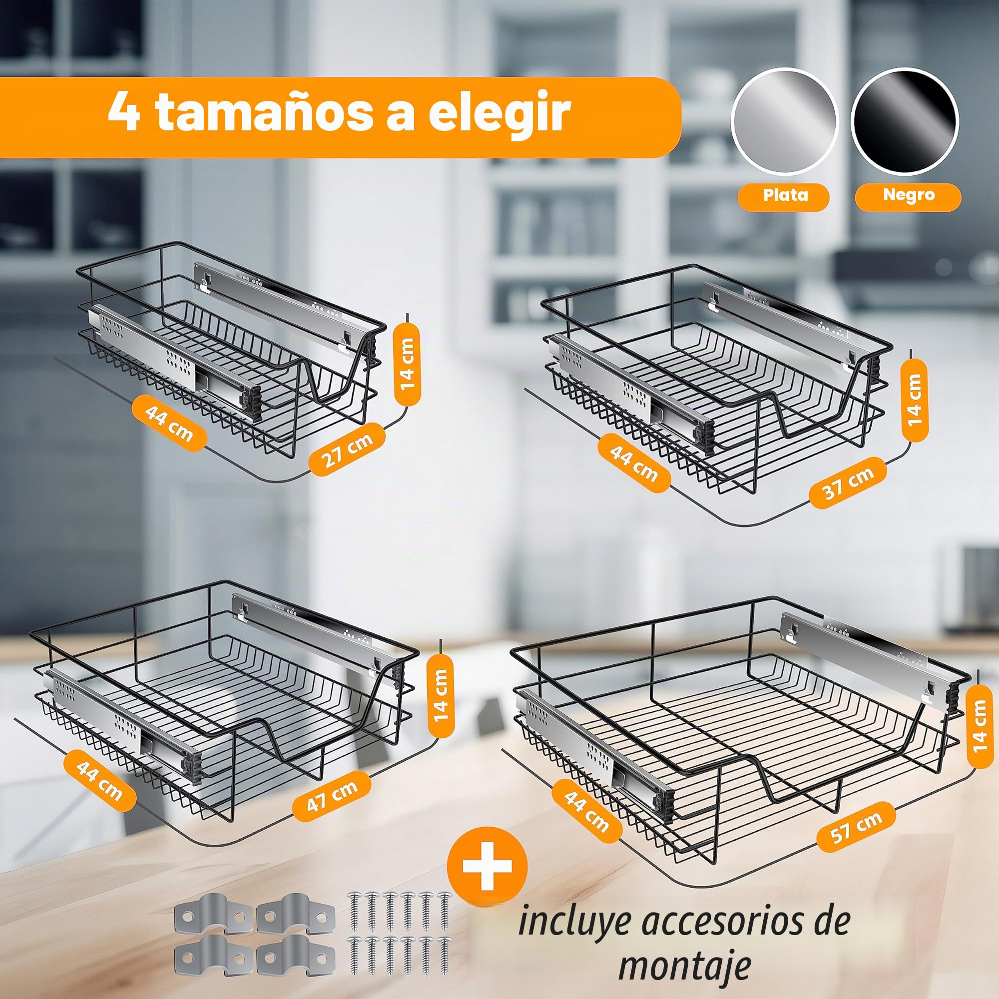 KESSER® cajón telescópico, cajón de cocina, armario de cocina, cesta extraíble, totalmente extraíble