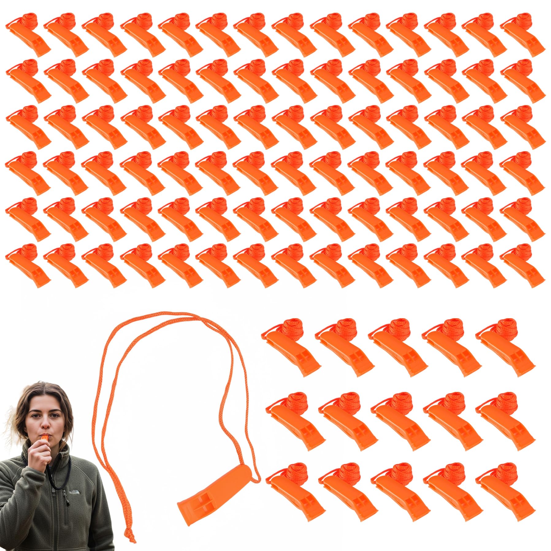 Sifflet d'urgence 100 pièces sifflet de sécurité en Plastique Fort avec équipement de Survie lanière pour Kayak Bateau pêche Camping randonnée Chasse