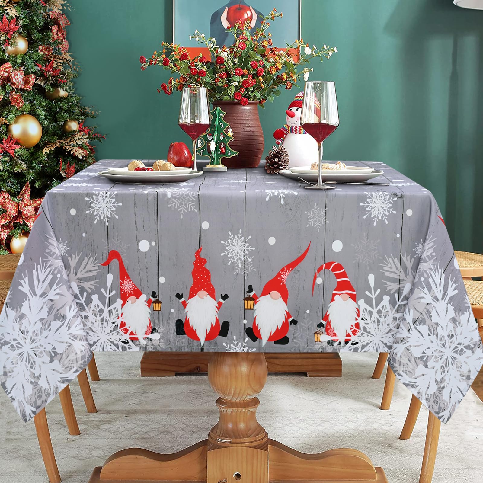 Alishomtll Christmas Grey Tablecloth, Father Christmas Snowflake Rectangle  Washable Table Cloth, Waterproof Wipe Clean Table Cover, Winter Holiday  Party Dinner Decoration, 51x87in/130x220cm – BigaMart, image size:1600x1600
