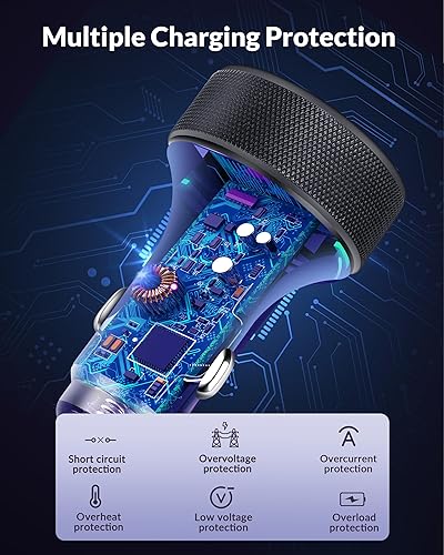 Miniatura 7 de Cargador de coche USB C, 3 unidades de 4 puertos de 90 W de carga rápida Accesorios de cargador de teléfono de coche Dual USB-C y USB-A Cargador