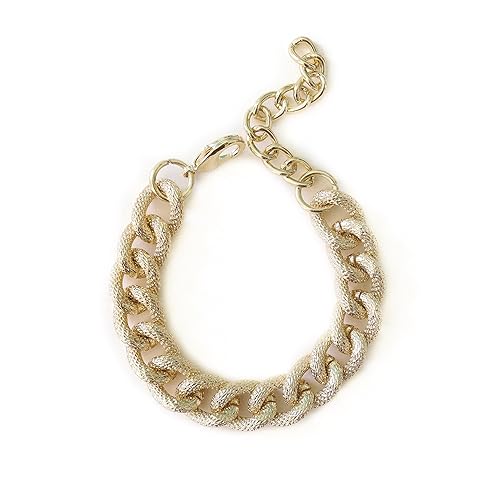 Textured Faux Pavé Matte Cuban Link Chain Bracelet (Gold)
