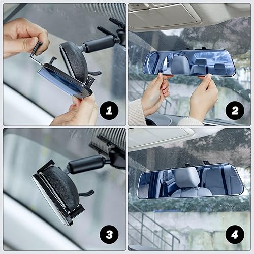 Miniatura 3 de JOYTUTUS Espejo retrovisor, retrovisor panorámico antirreflejo de 12 pulgadas, espejo retrovisor convexo de gran angular con clip interior para