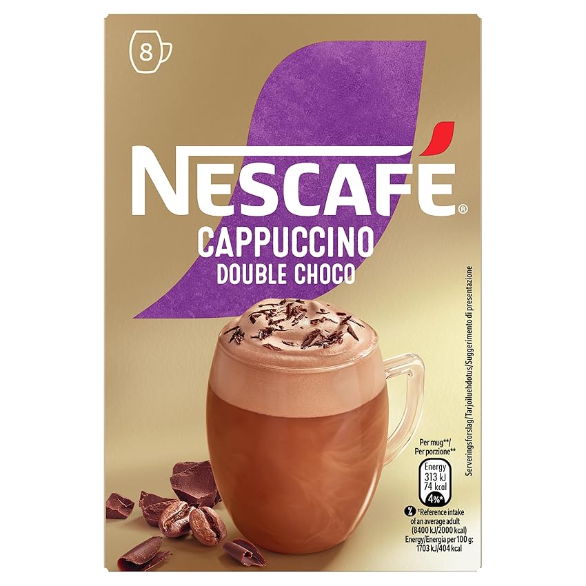 NESCAFÉ Cappuccino Double Choco Solubile con Cacao, 8 Bustine 148g