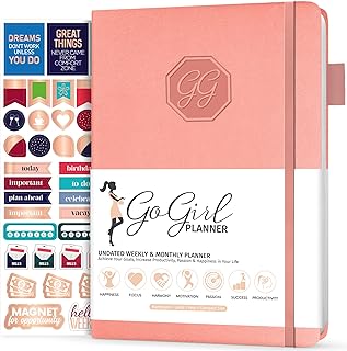 GoGirl Planner and Organizer for Women – Compact Size Weekly Planner, Goals Journal & Agenda to Improve Time Management, Productivity & Live Happier. Undated – Start Anytime, Lasts 1 Year – Peach Pink