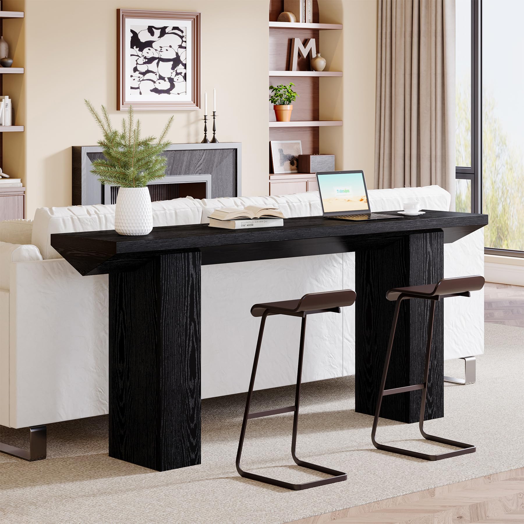 Tribesigns Mesa Consola para Pasillo, Consola recibidor de 160 cm en Color Negro, Mesa de sofá de Madera para Entrada, salón, detrás del sofá, Pasillo, recibidor, vestíbulo.