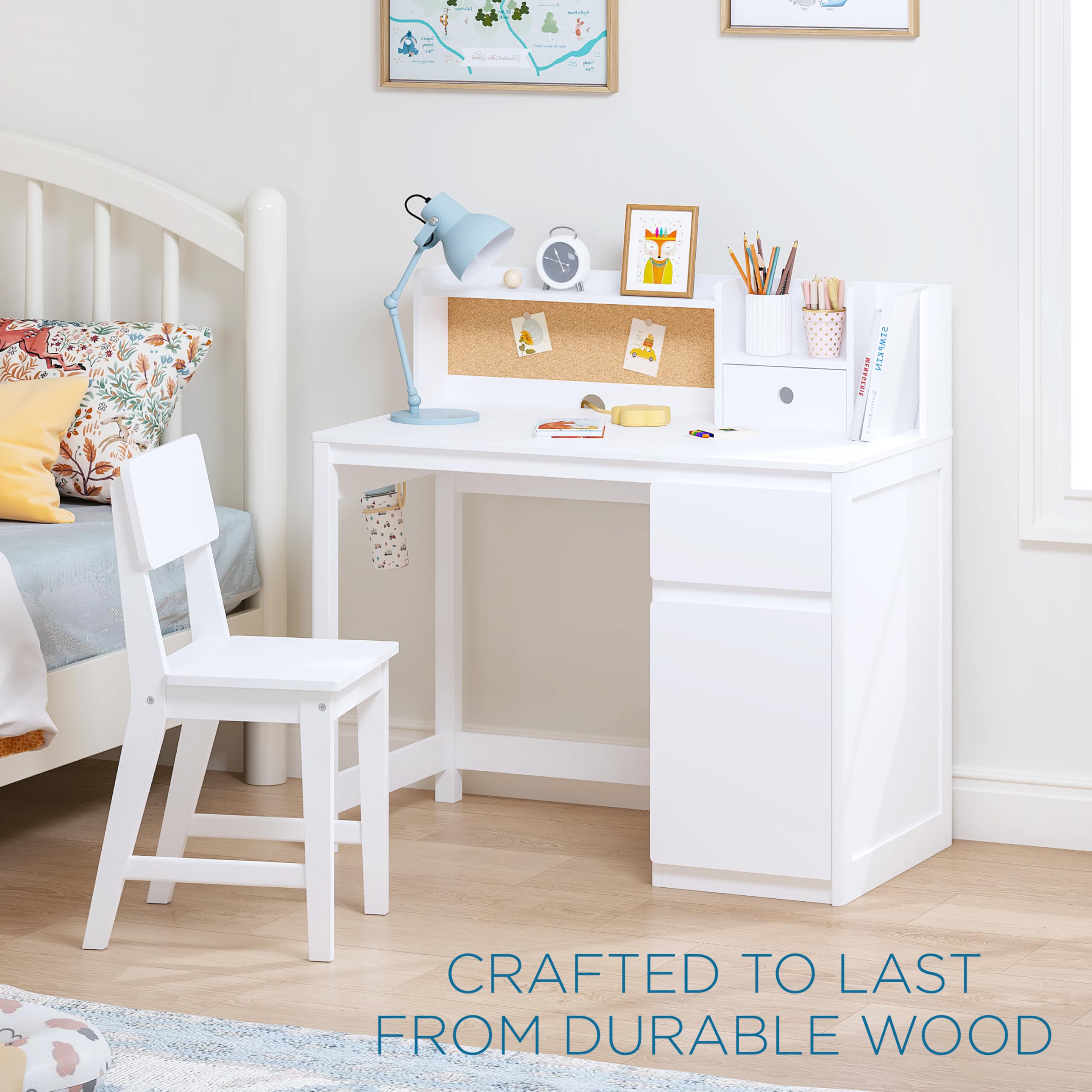 Juego de escritorio y silla para niños, escritorio de estudio para niños con gabinete para 5 a 12 años, mesa de estudio de madera para niños, mesa de escritura para estudiantes, estación de 2