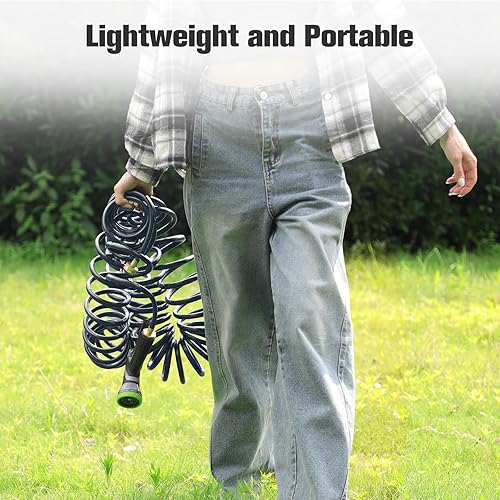 Miniatura 6 de Manguera de bobina, manguera de jardín de bobina EVA de 38 pulgadas de 25 pies, manguera de agua rizada ligera con conectores de latón, manguera de