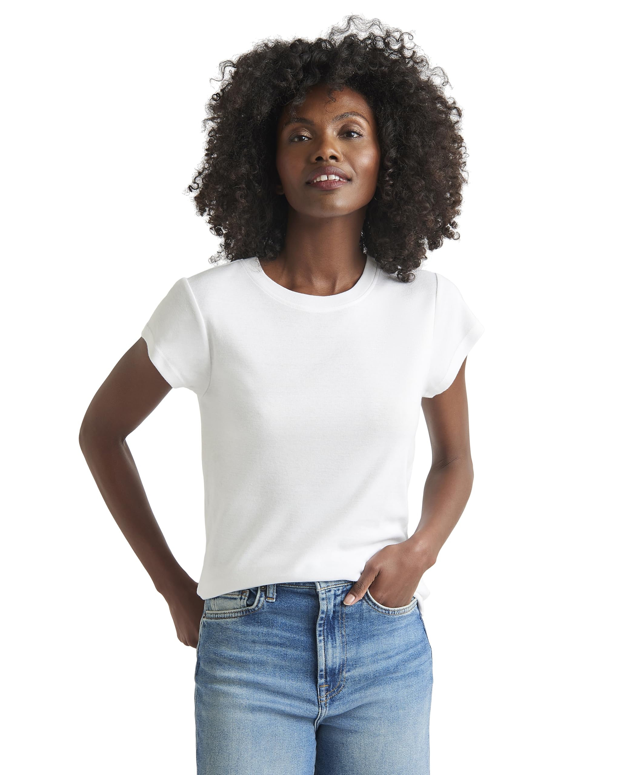 Splendid Women's White Faye 1X1 Crew Neck Tee, S