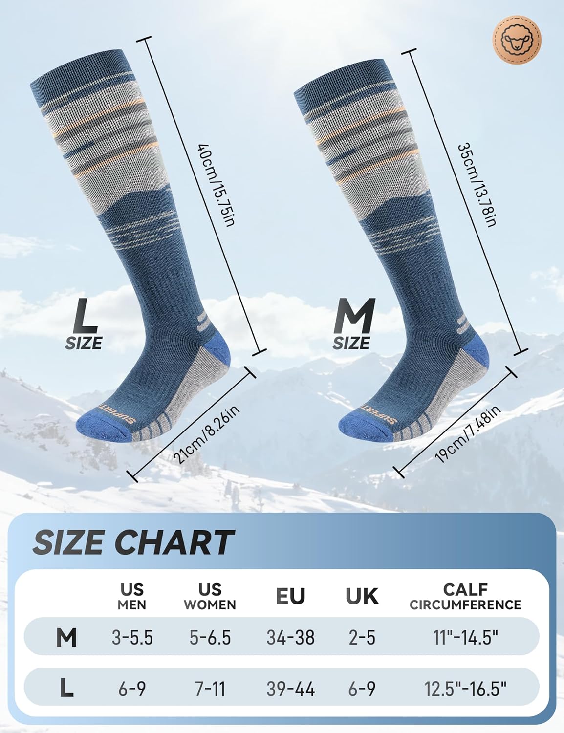 Supertrip 2 Pairs Merino Wool Ski Socks for Womens Mens, Full Cushion Thermal Winter Warm Thick Socks for Skiing Snowboarding - Image 2