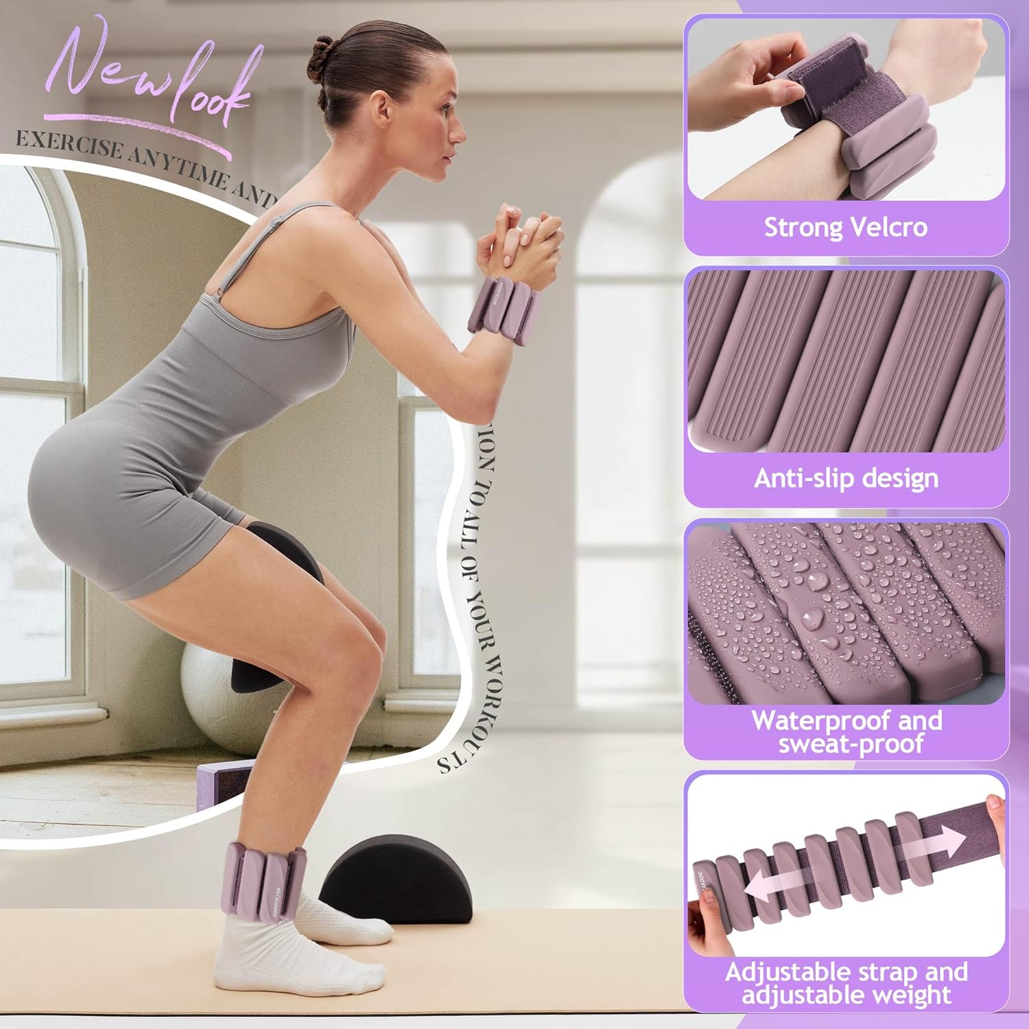 BECOJADDE Ankle Weights Set of 2 (1 lb/2 lb Each) for Women Men Adjustable Wrist Bracelet for Home Gym Weighted Bangles Wristbands Leg Arm Weights for Walking Swimming Running Pilates Yoga Gym