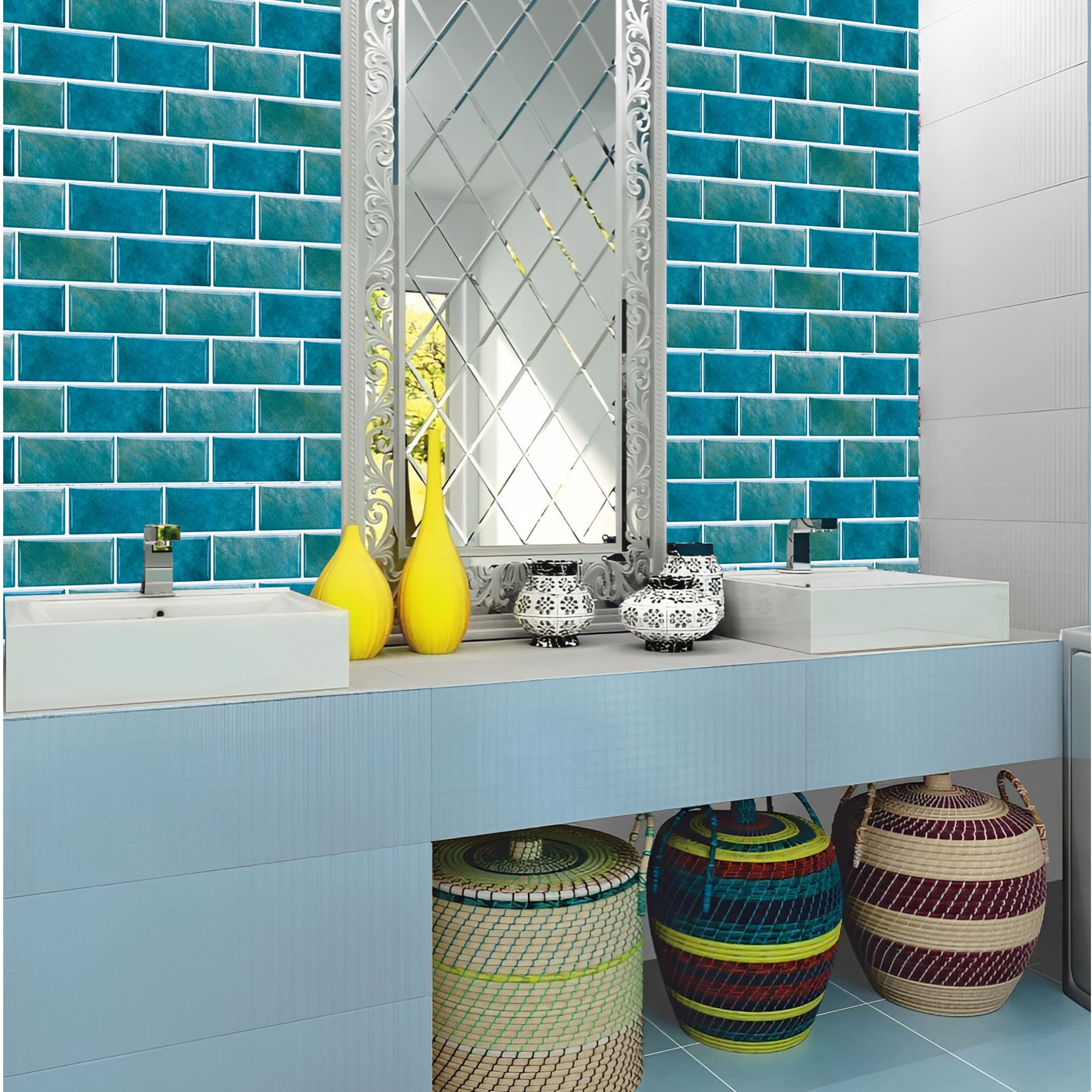 12 Adesivi Per Piastrelle Rettangolari Effetto Mattone Grigio Lucido – PVC Impermeabile 30x15cm Per Bagno E Cucina