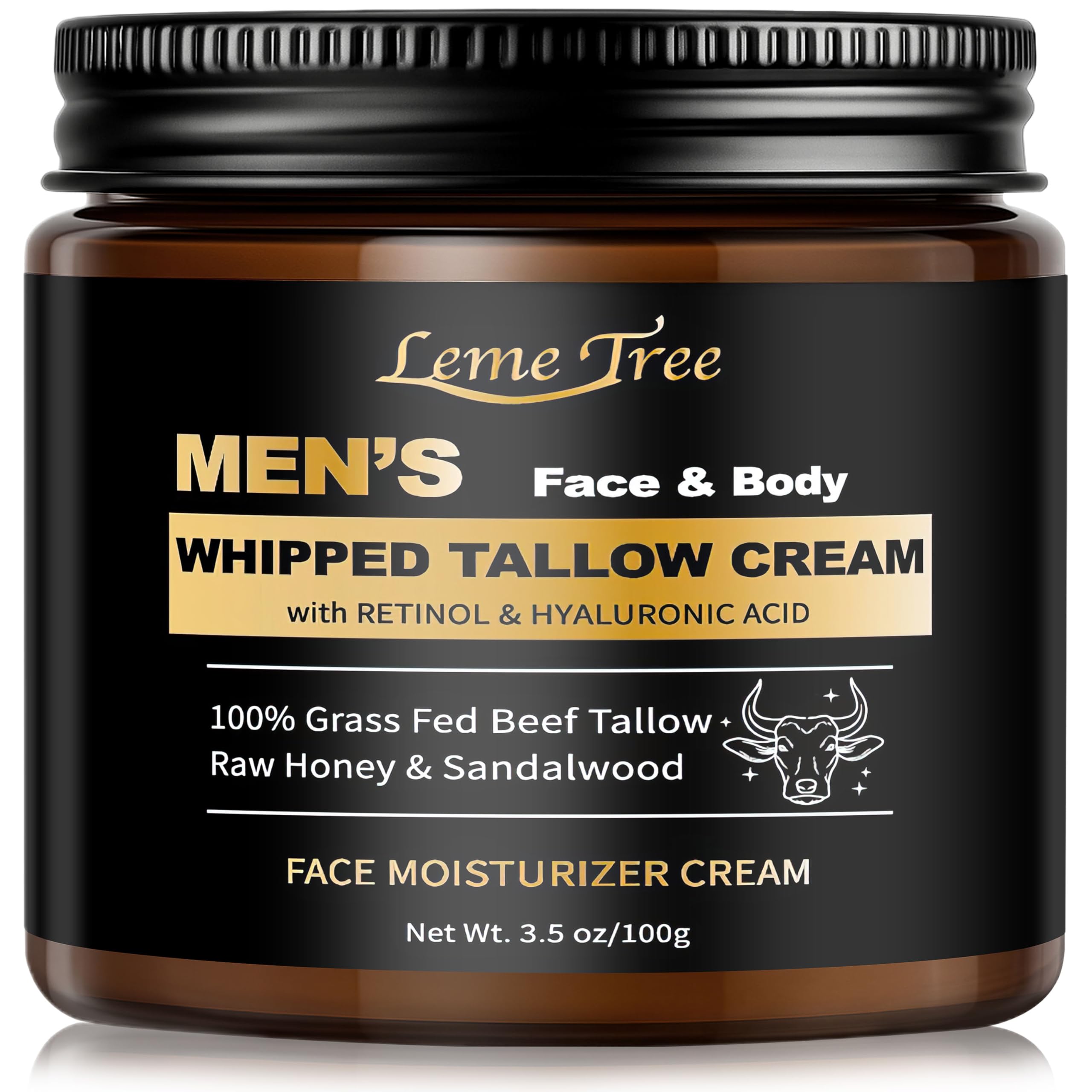 Men's Beef Tallow for Skin, Whipped Grass-Fed Beef Tallow Face Cream, Tallow Balm with Anti-Aging Retinol & Hyaluronic Acid, Mens Skin Care Face
