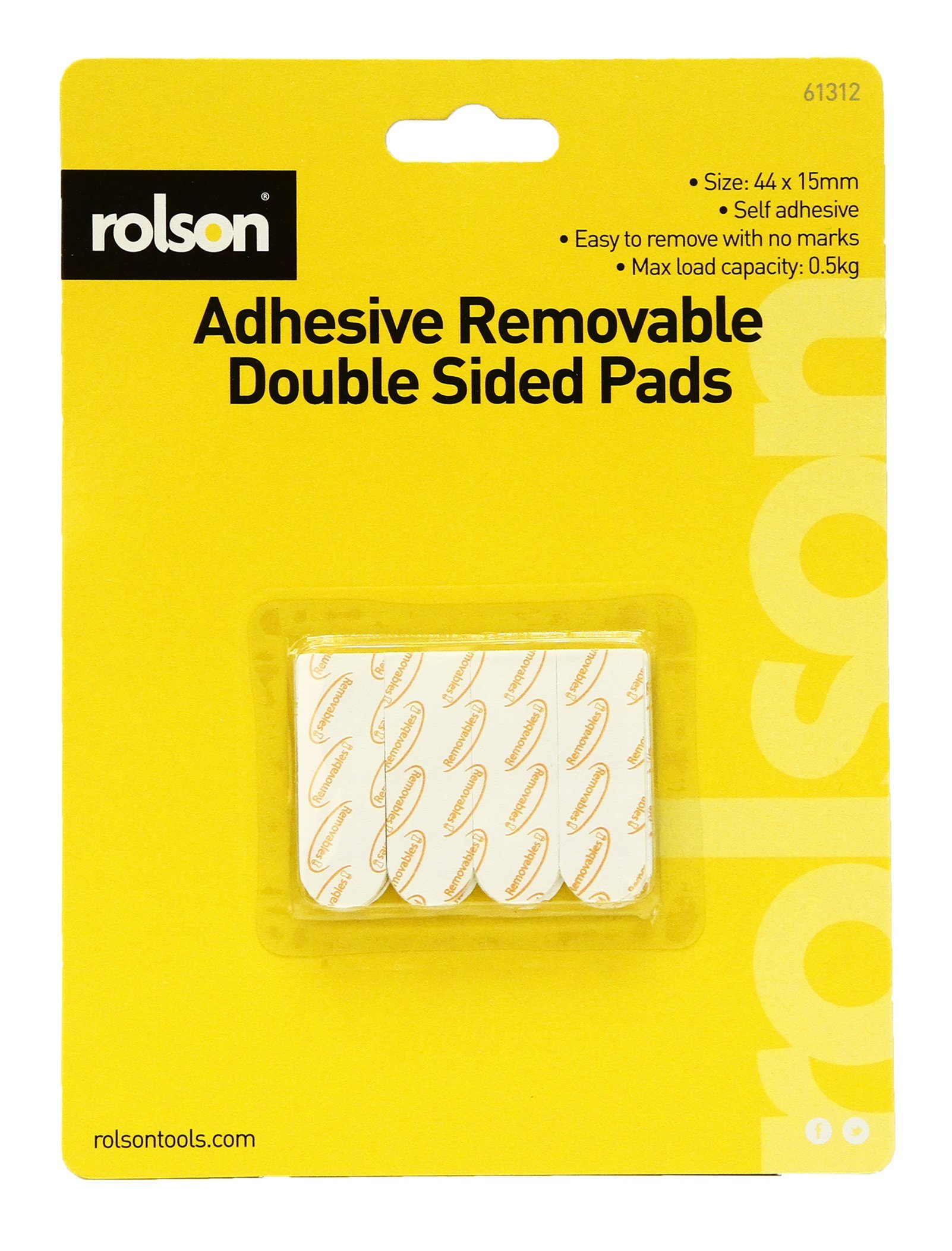 Rolson Adhesive Removable Double Sided Pads, 44 x 15mm