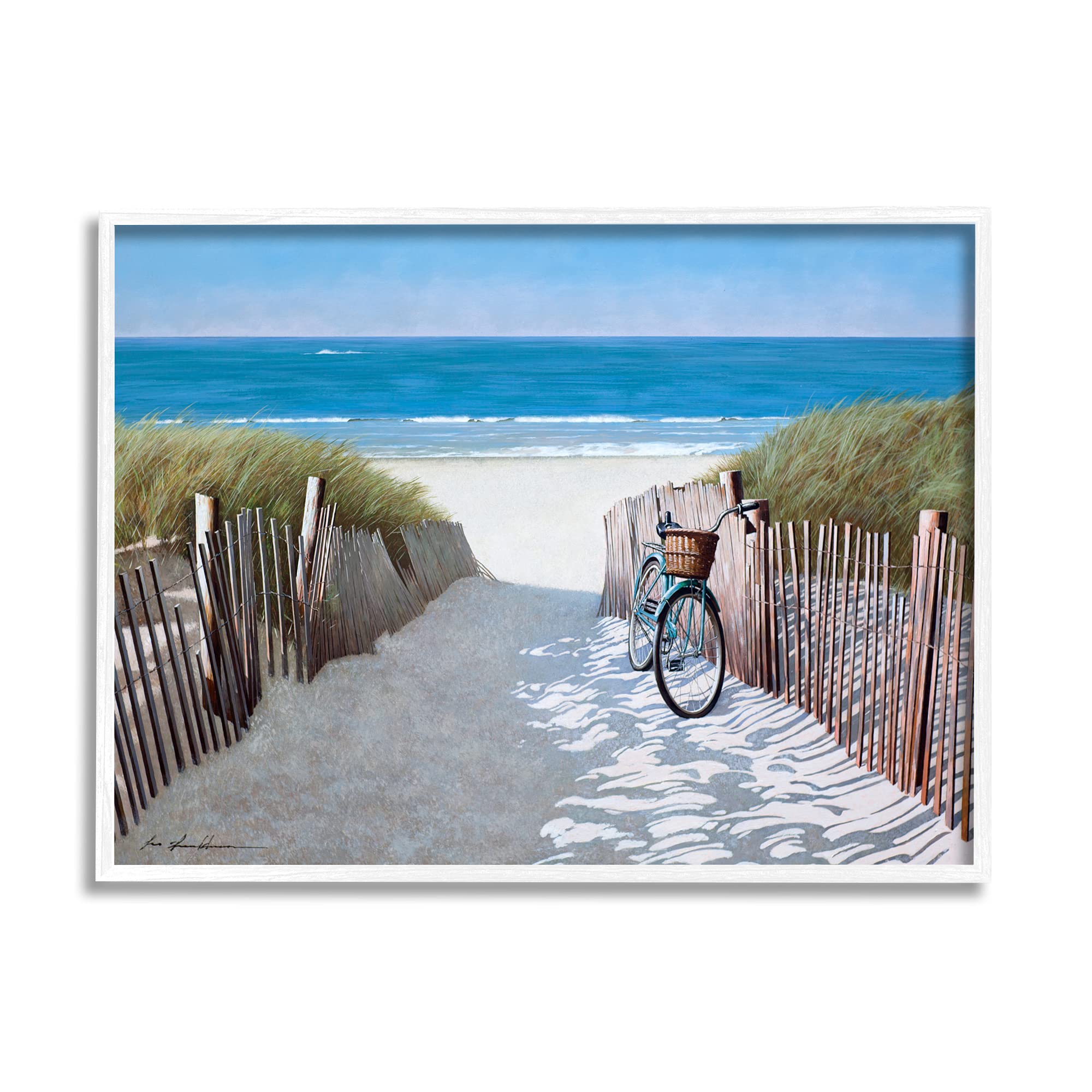 Stupell Industries Beach Pathway and Bicycle Summer Nautical Painting, Design by Zhen-Huan Lu White Framed Wall Art, 11 x 14, Multi-Color
