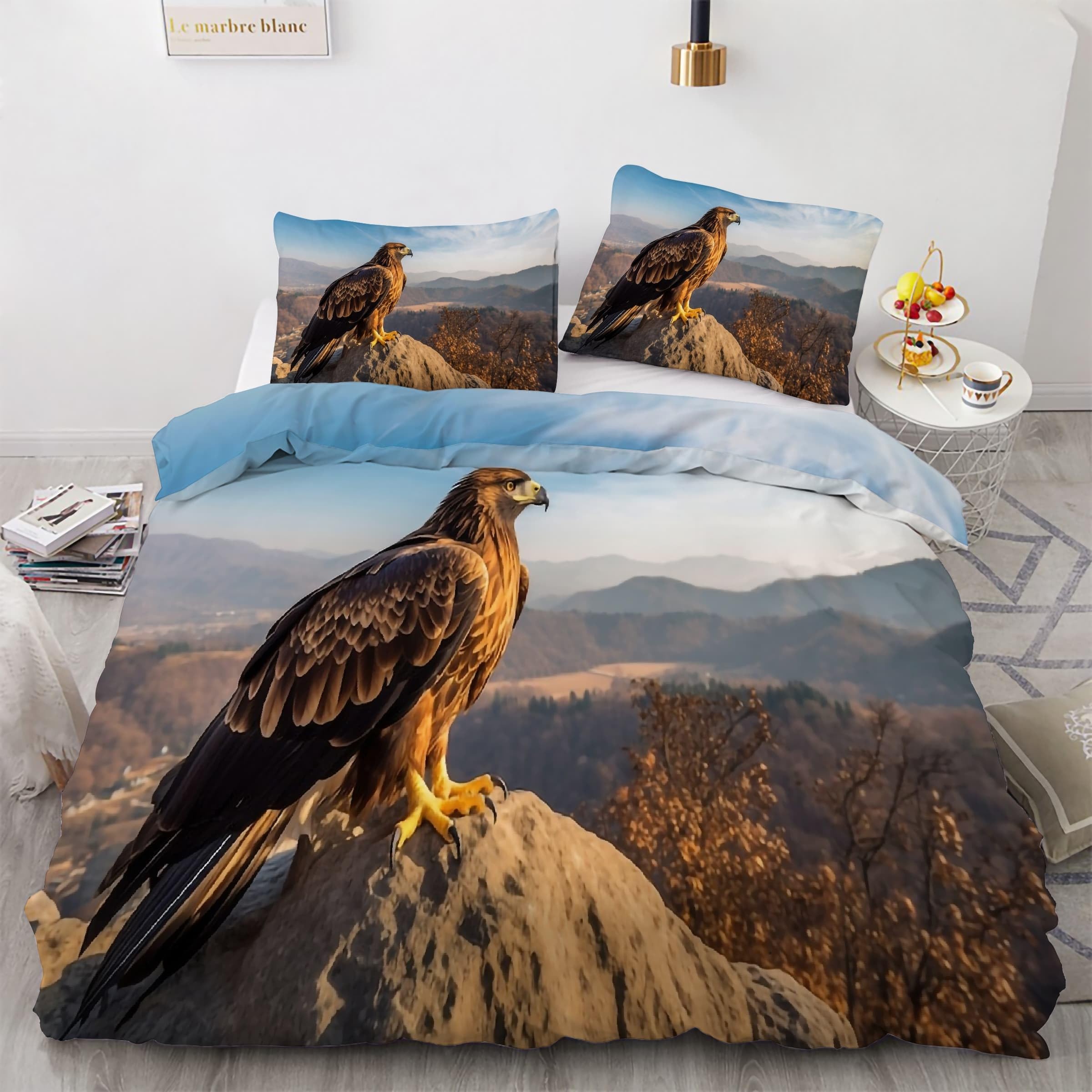 Bsyyzqc Stone Single Duvet Cover, Golden Eagle Bedding, Microfibre Duvet Cover Set With Zipper Closure, Soft Cosy Quilt Cover, 2 Pillowcases 50X75 Cm, 3 Pcs For Bedroom Decor