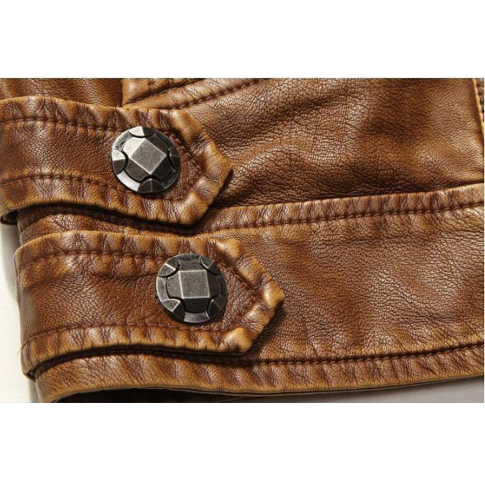 Herren Lederjacke Retro Biker Kunstleder Jacke Freizeitjacke Übergangsjacke mit Stehkragen