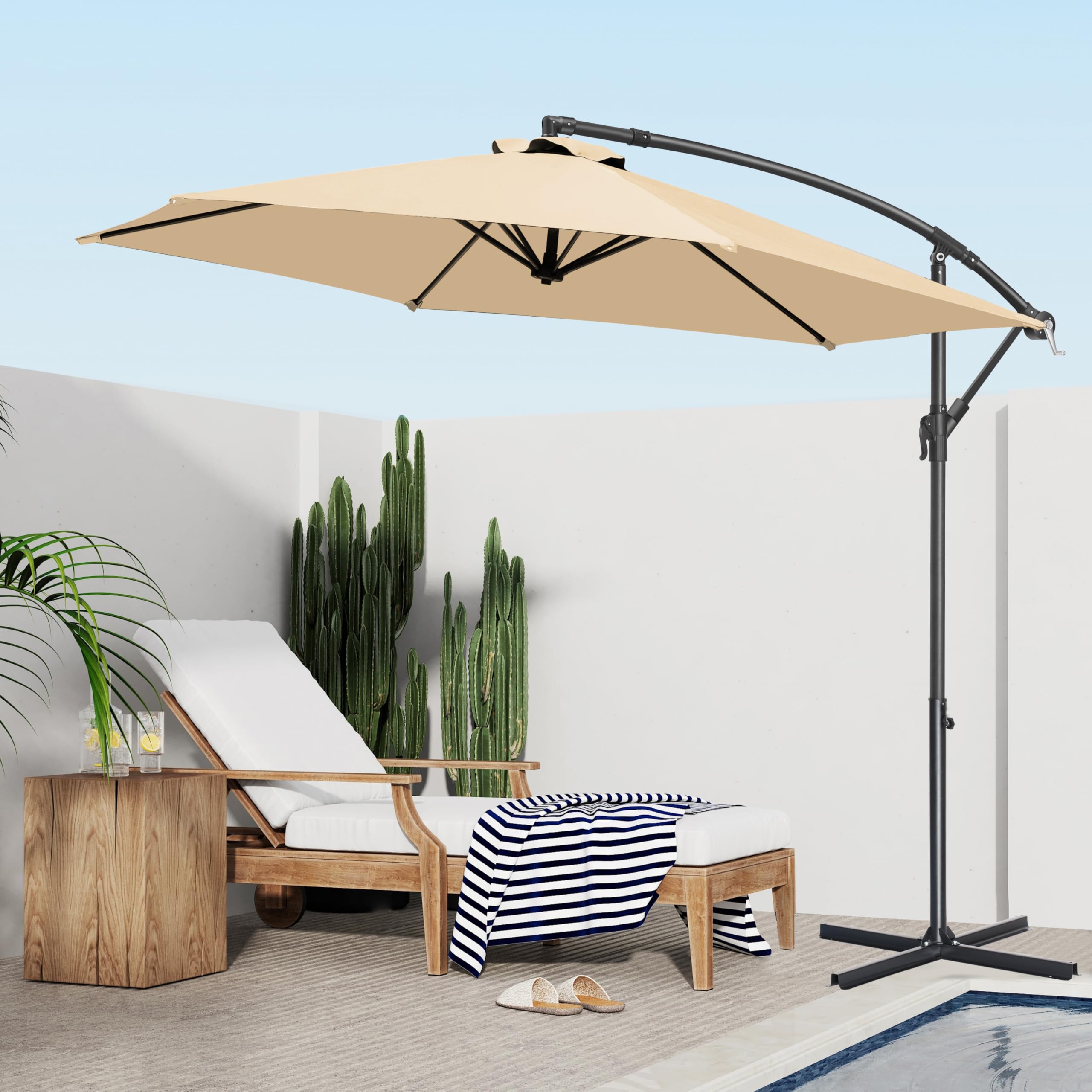 FRUITEAM Offset Patio Umbrella, 10 FT Heavy Duty Cantilever Outdoor Umbrella with High-Strength Frame & Infinite Tilt, All-Weather UV Protection Sun Shade for Poolside, Garden, Backyard