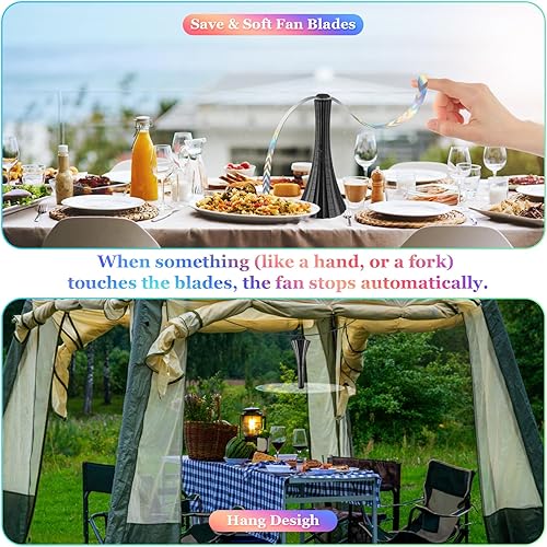 Miniatura 6 de Ventiladores de mosca para mesas recargables, ventilador de moscas para mantener las moscas lejos con cuchillas suaves, ventiladores de comida para
