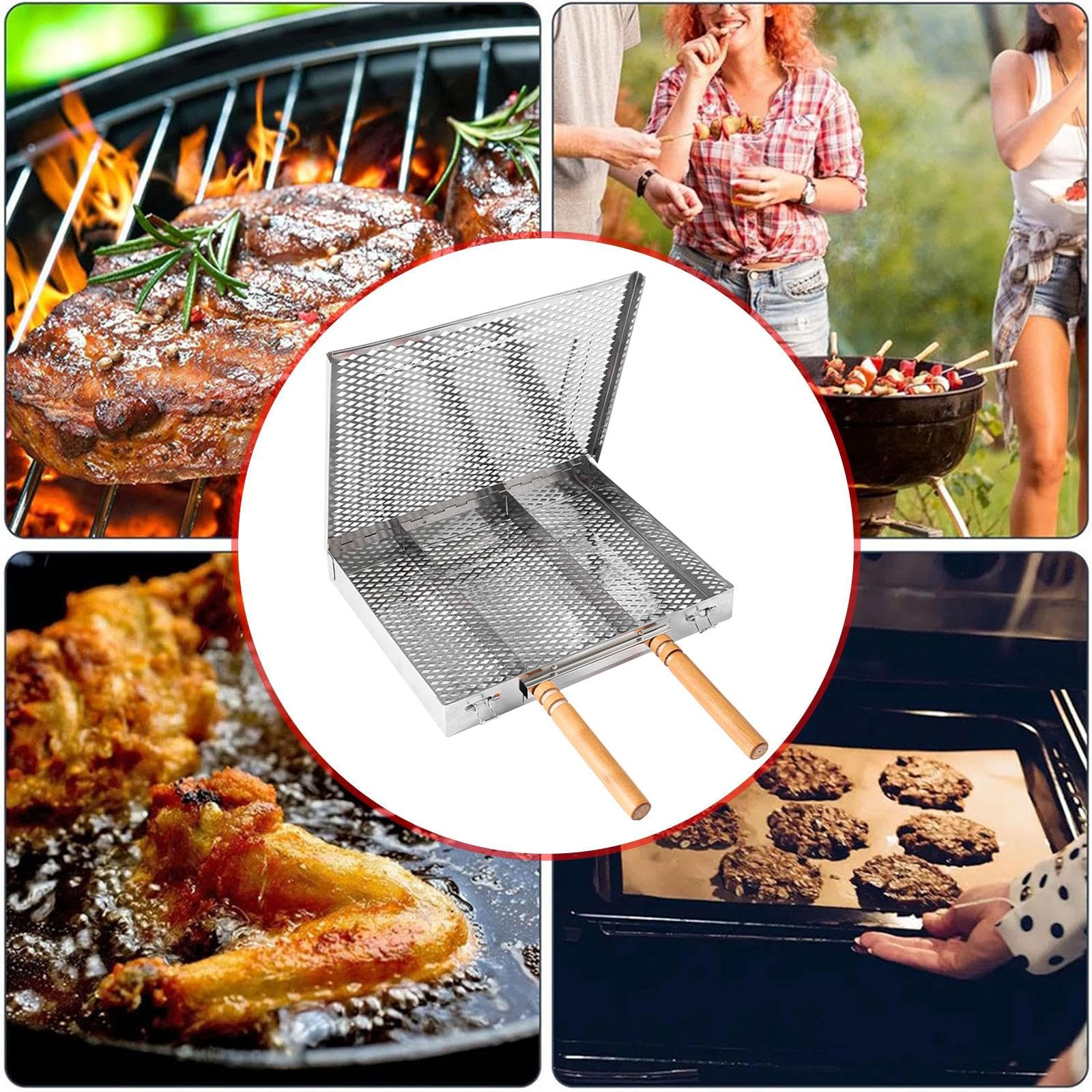 Barbecue per pesce, barbecue, cestello per barbecue, accessorio leggero in acciaio inox, griglia per barbecue e feste in campeggio
