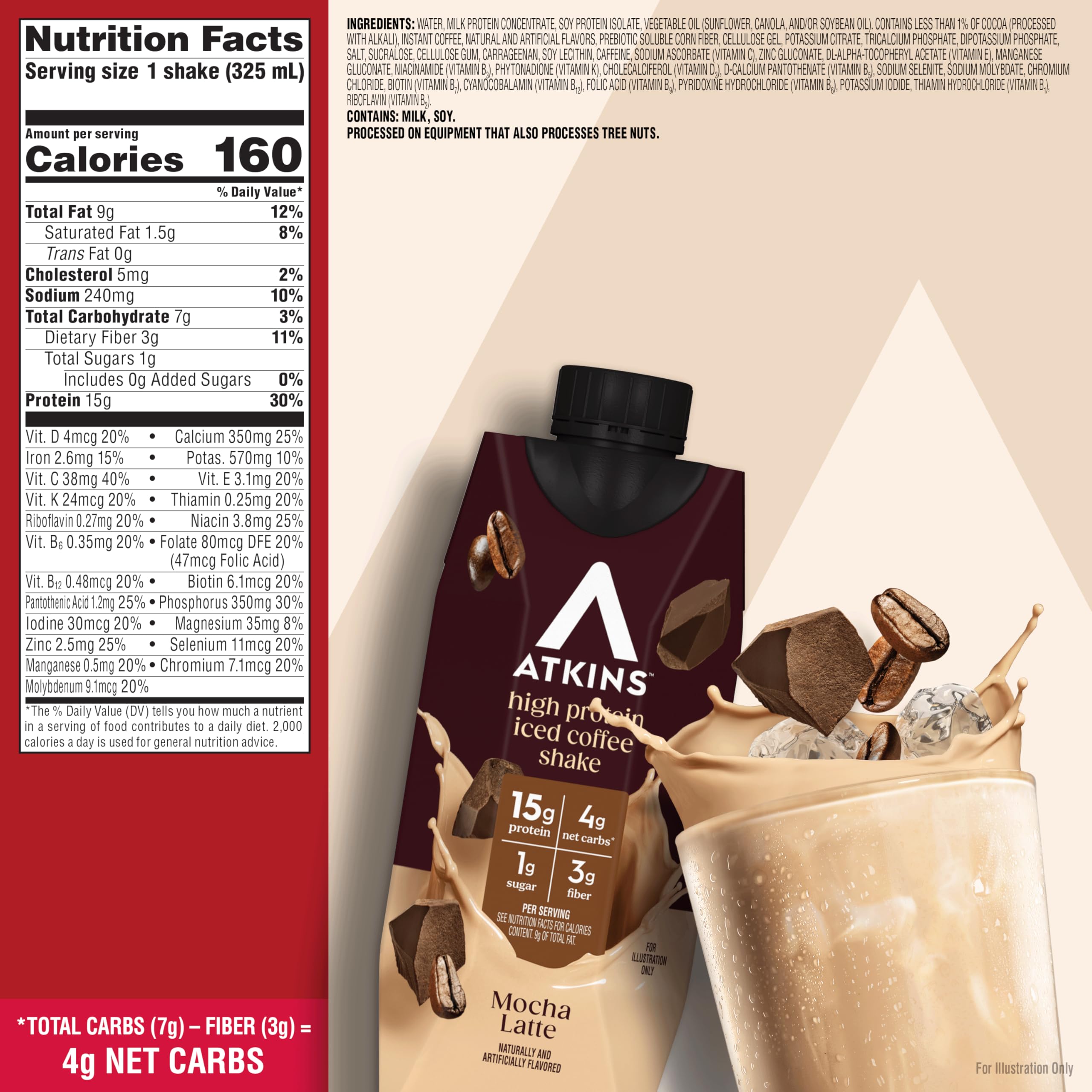 Atkins Mocha Latte Iced Coffee Flavored High Protein Shake, 12 Count — Amazon image 2