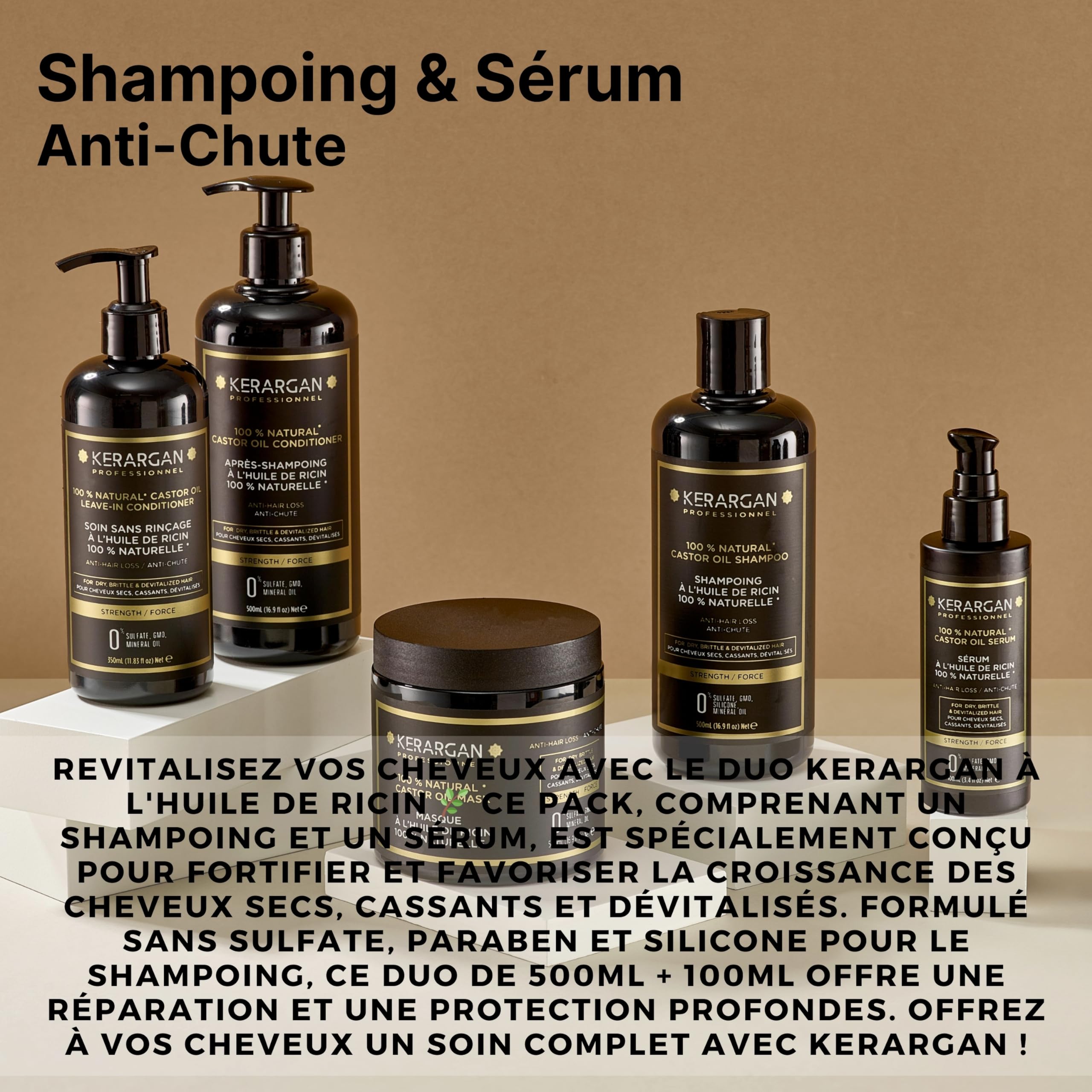 KERARGAN - Duo Ricin Anti-Chute Shampoing & Sérum - 500ml+100ml