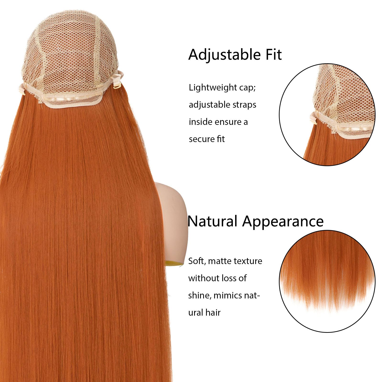 BUYOGET Long Ginger Wigs for Women 40Inch Straight Wig with Fringe for Costume Halloween Cosplay Anime Party - Image 3