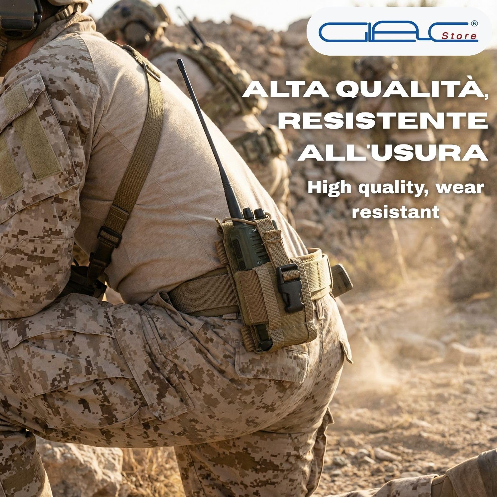 Tasca porta radio tattica MOLLE universale compatibile gilet zaini cinture 4 colori Tan