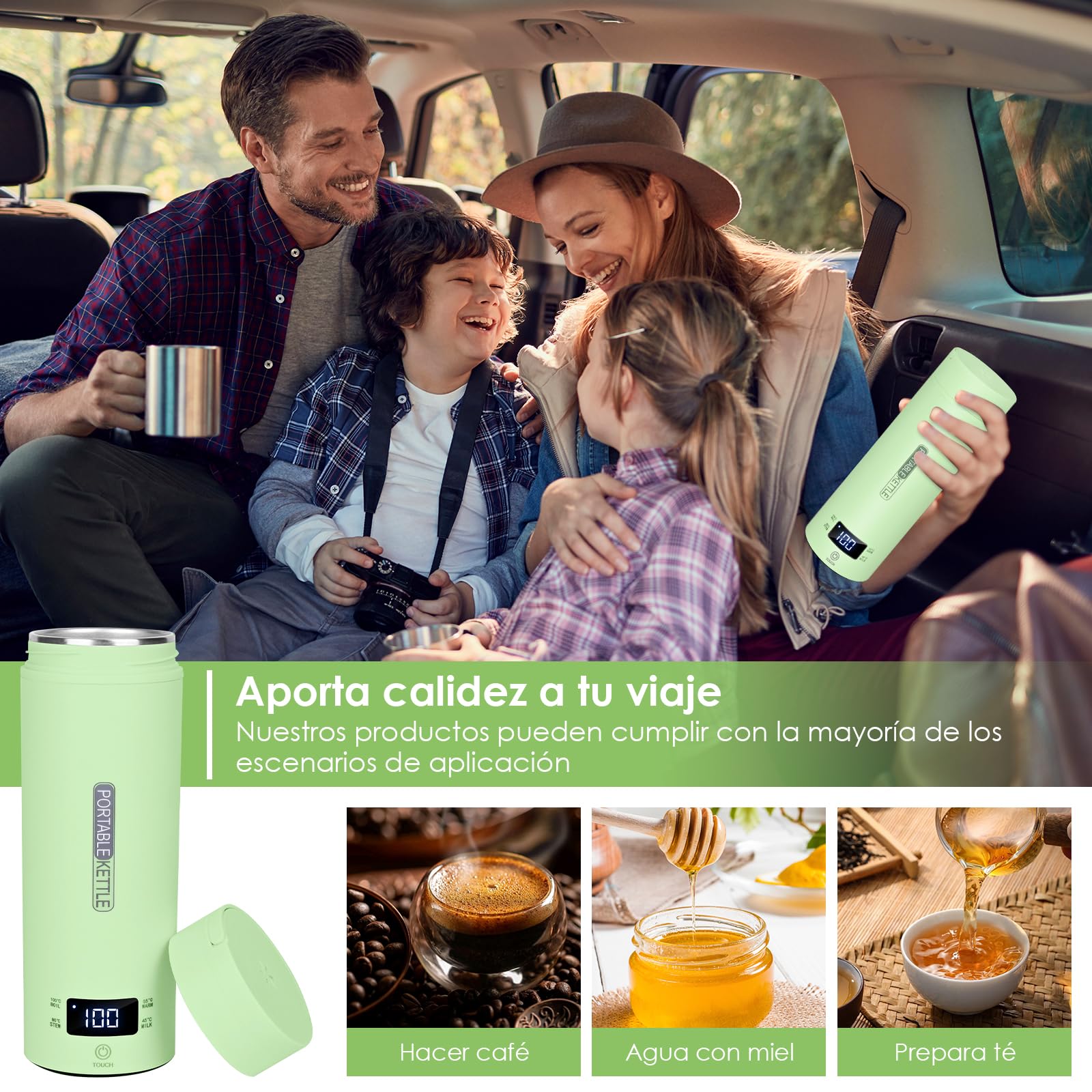 Dreamhigh® Hervidor Eléctrico Pequeño de Viaje, 500ml Calentador de Agua Portatil, 96W Pava Electrica Control Temperatura (45℃/ 55℃/ 80℃/ 100℃), Tetera Electrica para Té, Café y Leche (Auto) (Negro)