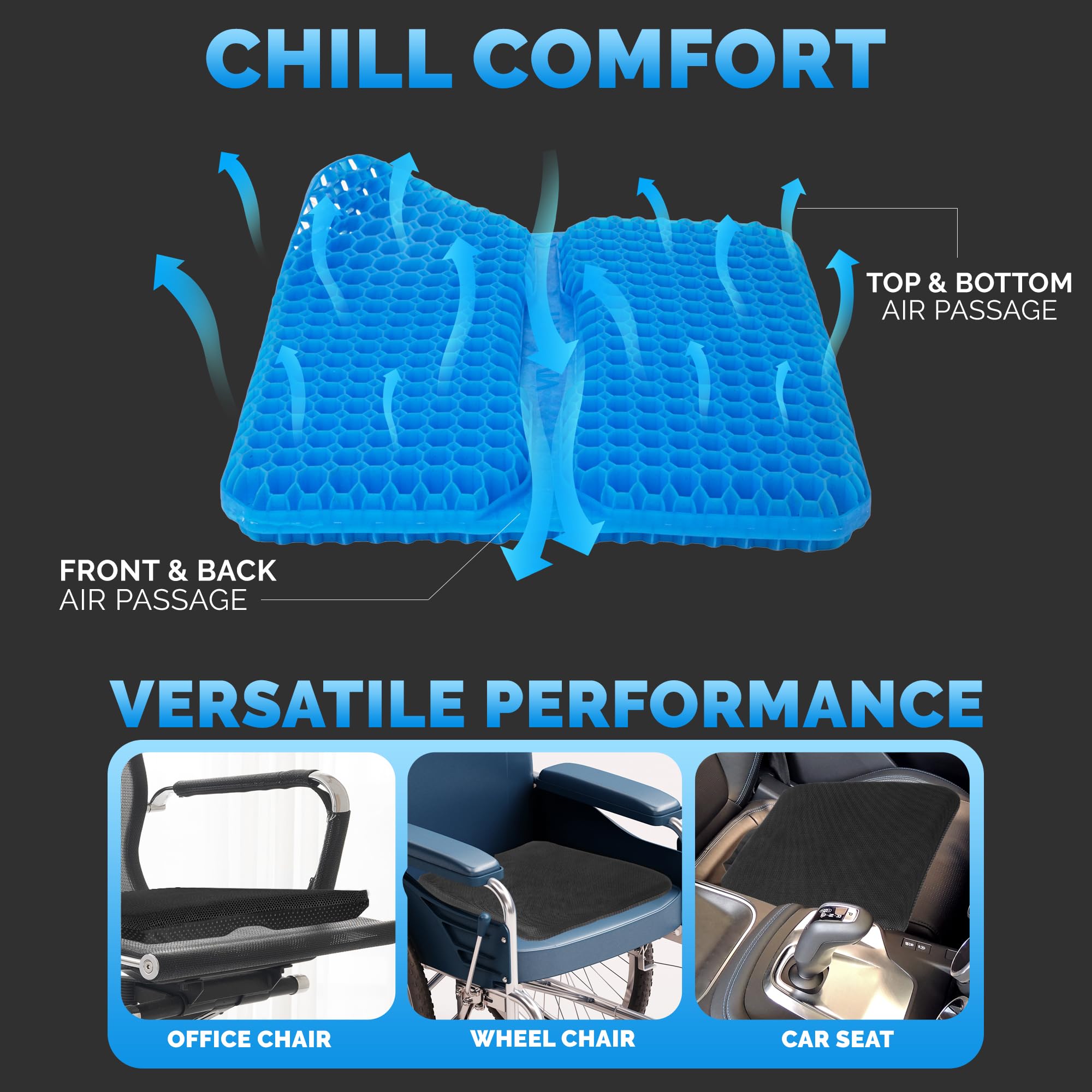 Cojines de asiento de gel ultra gruesos para sentarse durante mucho tiempo, alivio de presión, dolor de cadera, ciática y dolor de espalda, almohadilla de asiento extra grande y gruesa para asiento de