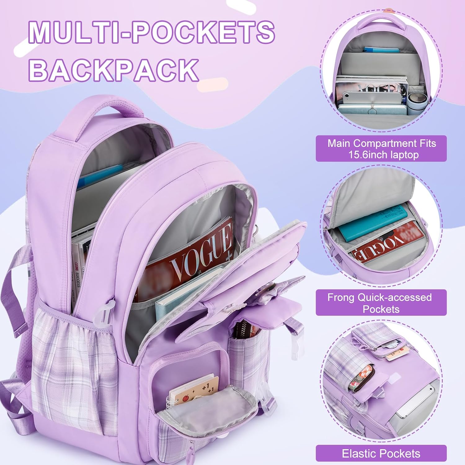 MOMUVO Backpack for Girls Kindergarten Elementary Preschool Middle, Cute Girls Backpack with Lunch Box Pencil Case Set - Image 2