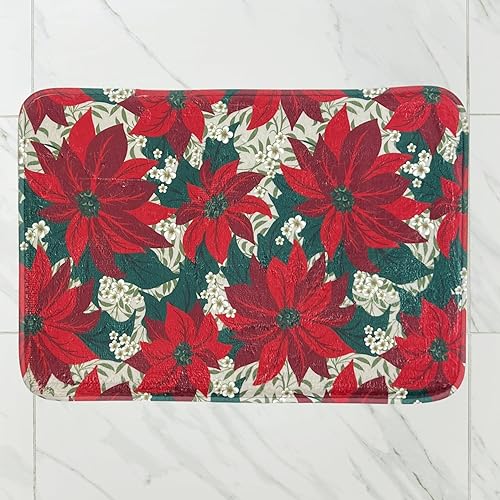 Miniatura 7 de Serafina Home Alfombra de lujo con diseño de árboles navideños de espuma viscoelástica roja antifatiga para baño, cocina, vestíbulo, oficina, entrada