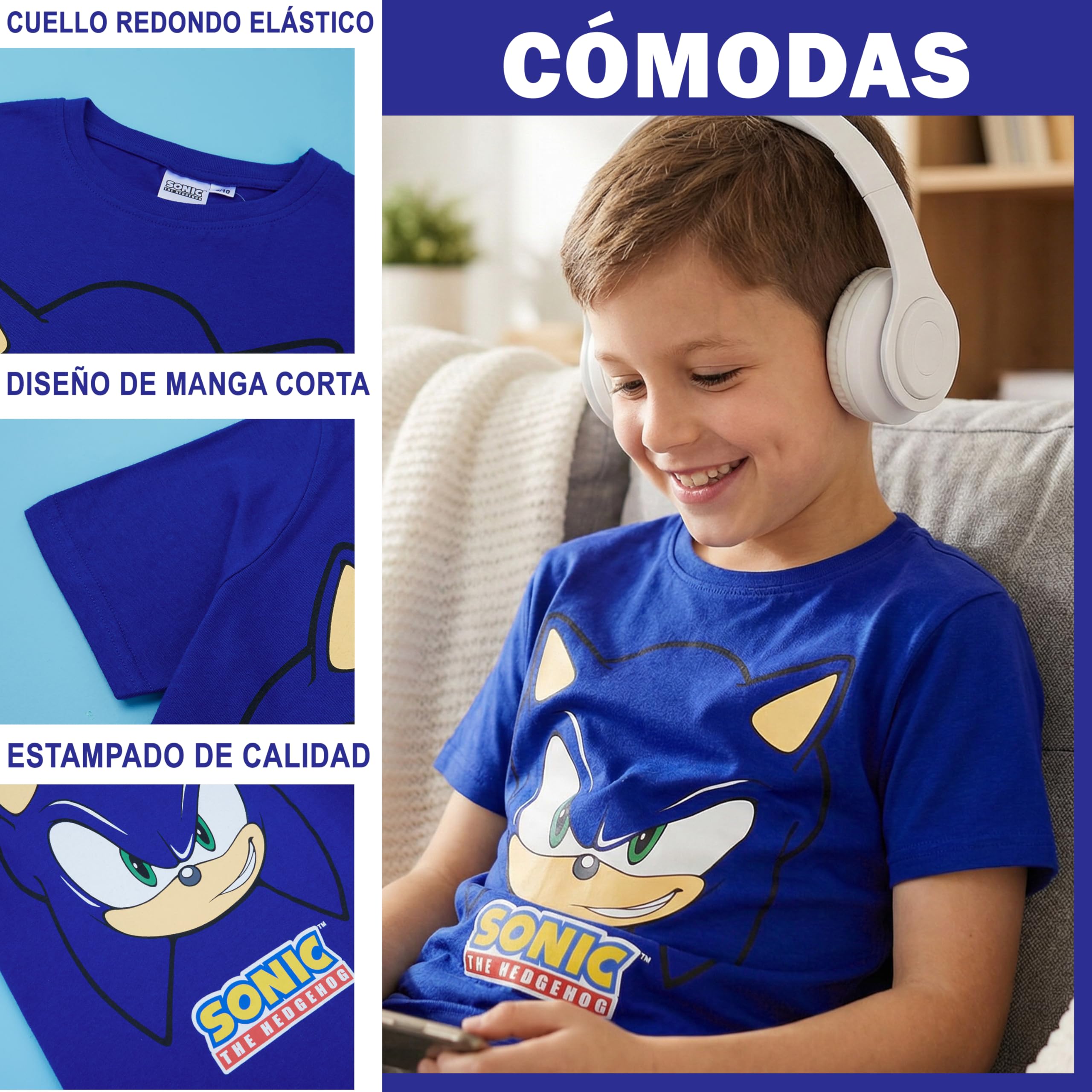 Sonic The Hedgehog Camiseta Niño Manga Corta, 5-12 Años, 100% Algodón, Camisetas Chico Ropa de Verano, Regalos para Niños
