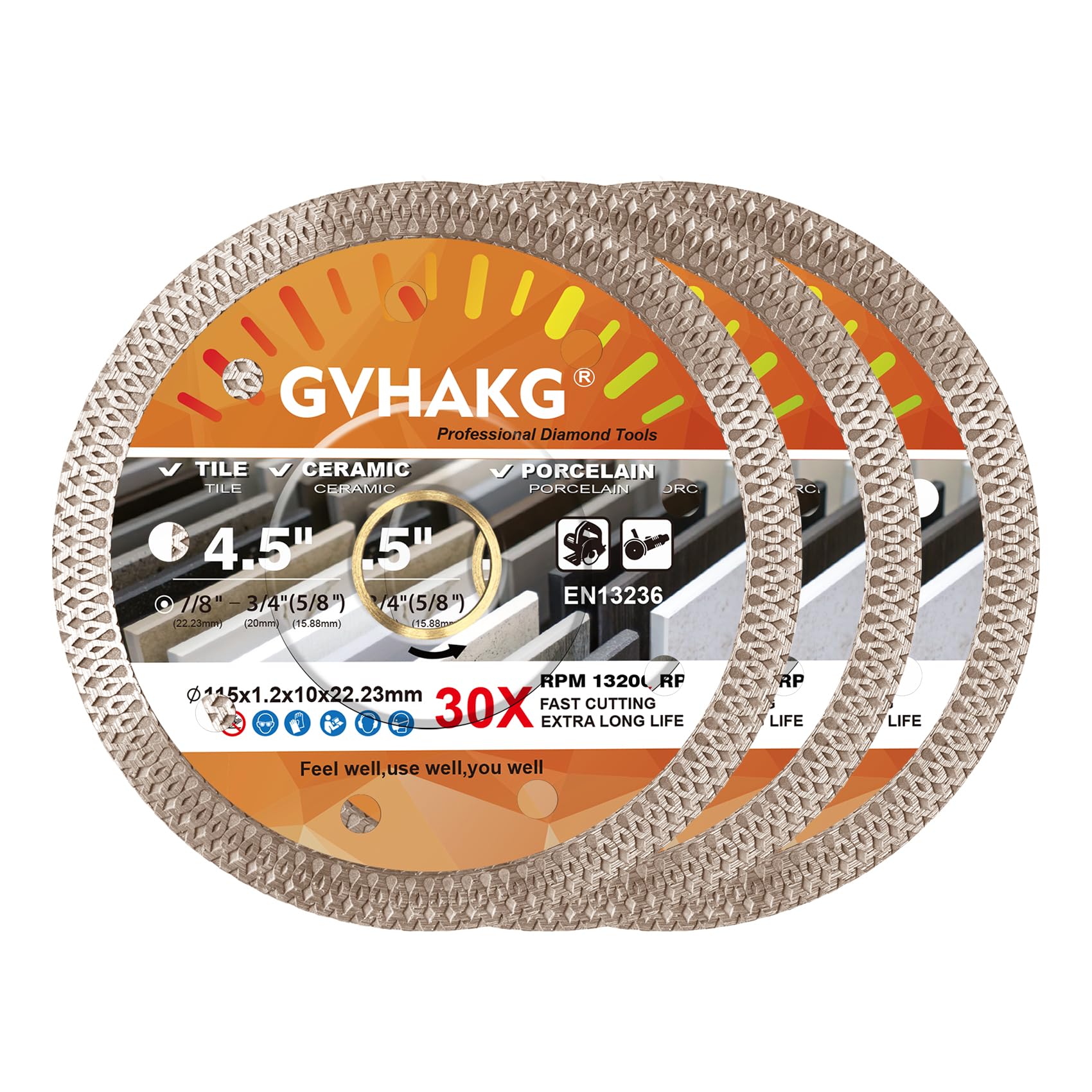 GVHAKG 3 Pack 115mm Diamond Cutting Discs, Super Thin Diamond Blade for Cutting Porcelain Tiles Ceramics Granite Marble (115x22.23mm)