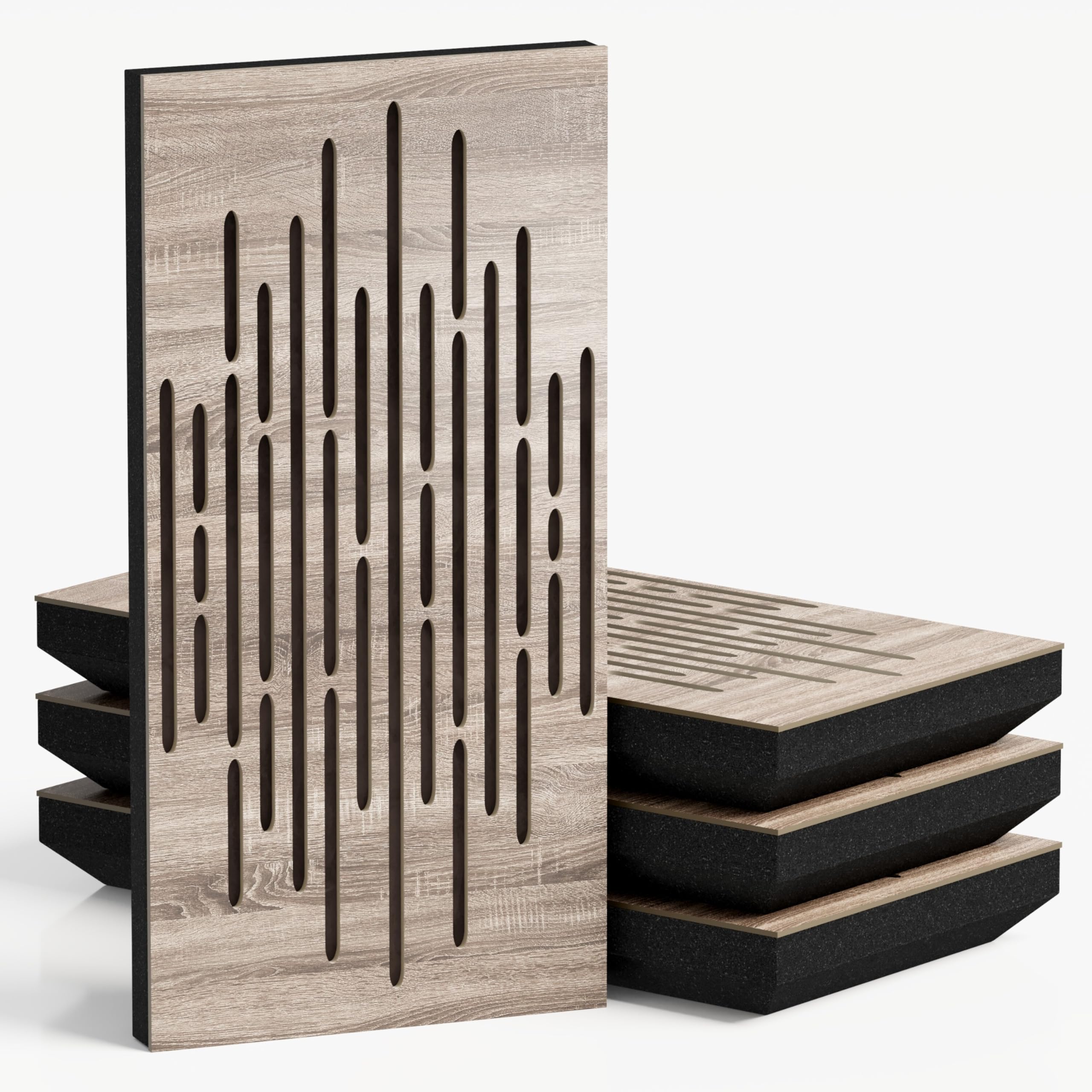 4 x wąskie panele akustyczne z aksamitnej tkaniny, 50 x 25 cm, dekoracyjna kontrola hałasu i redukcja echa, pochłanianie dźwięku i dyfuzja dźwięku, kolor: [WAVE-F - Sonoma, brązowy]