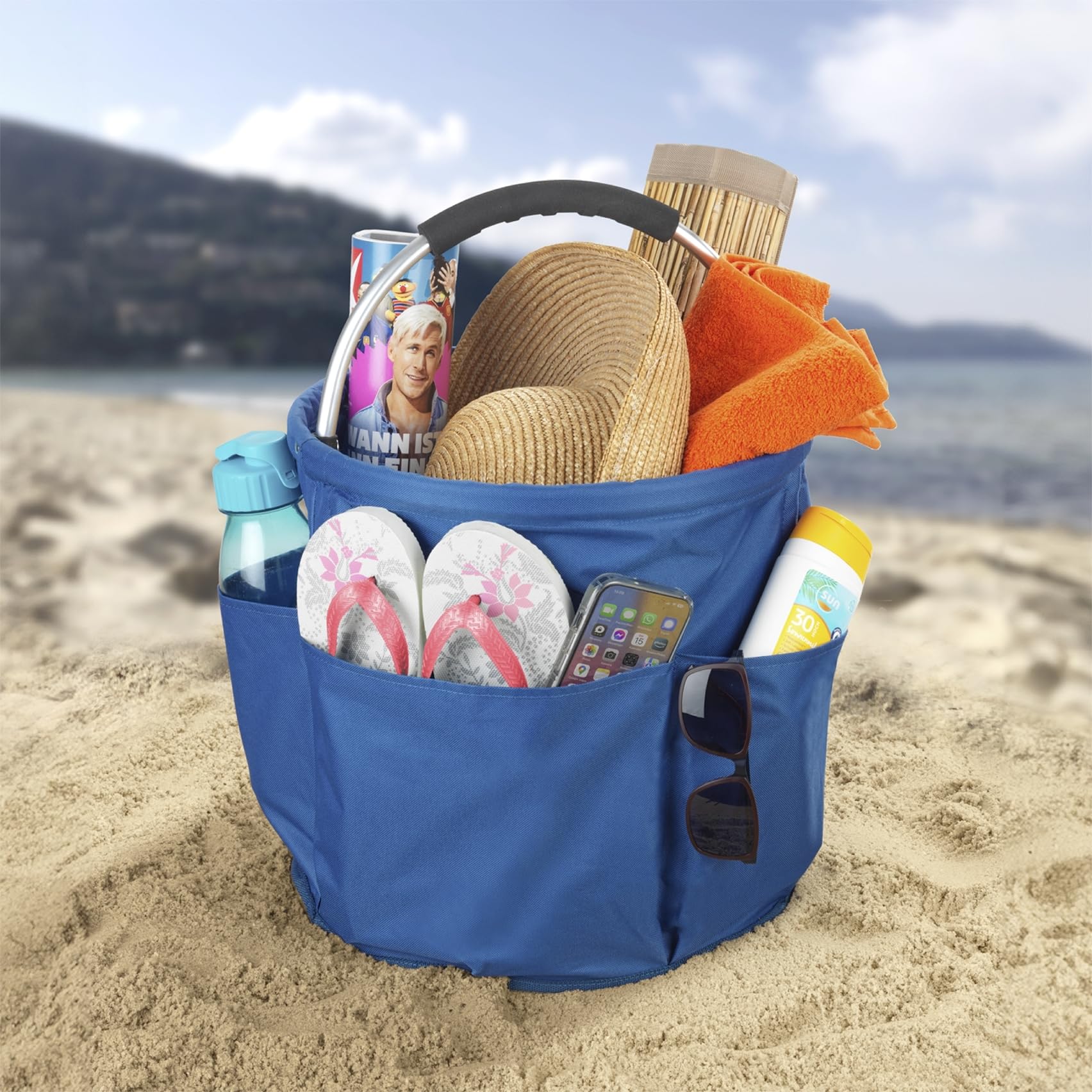 Maximex Reinigungs Caddy Mod. HERKULES, extra große Putztasche, 34 l Volumen, für Putzmittel und Zubehör, gepolsterter Tragegriff, stabil, faltbar, wasserabweisend, Ø 35 x 35 cm, Polyester, Blau