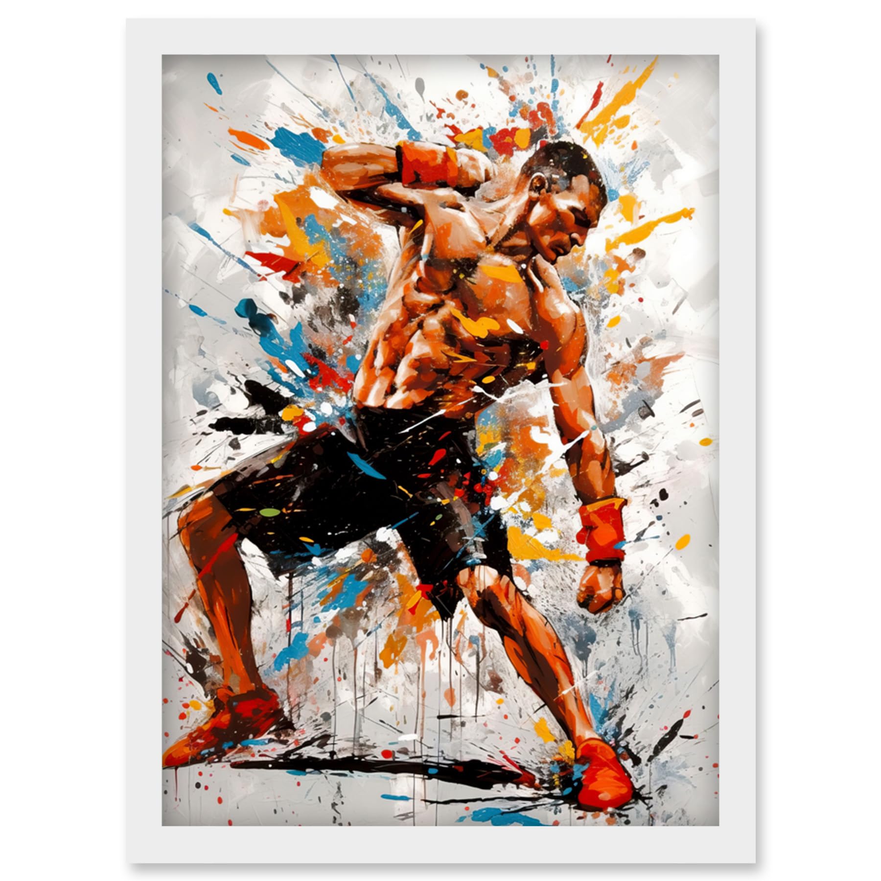 Artery8 Martial Arts Kickboxer Athlete Splat Paint Art Artwork Framed Wall Art Print A4