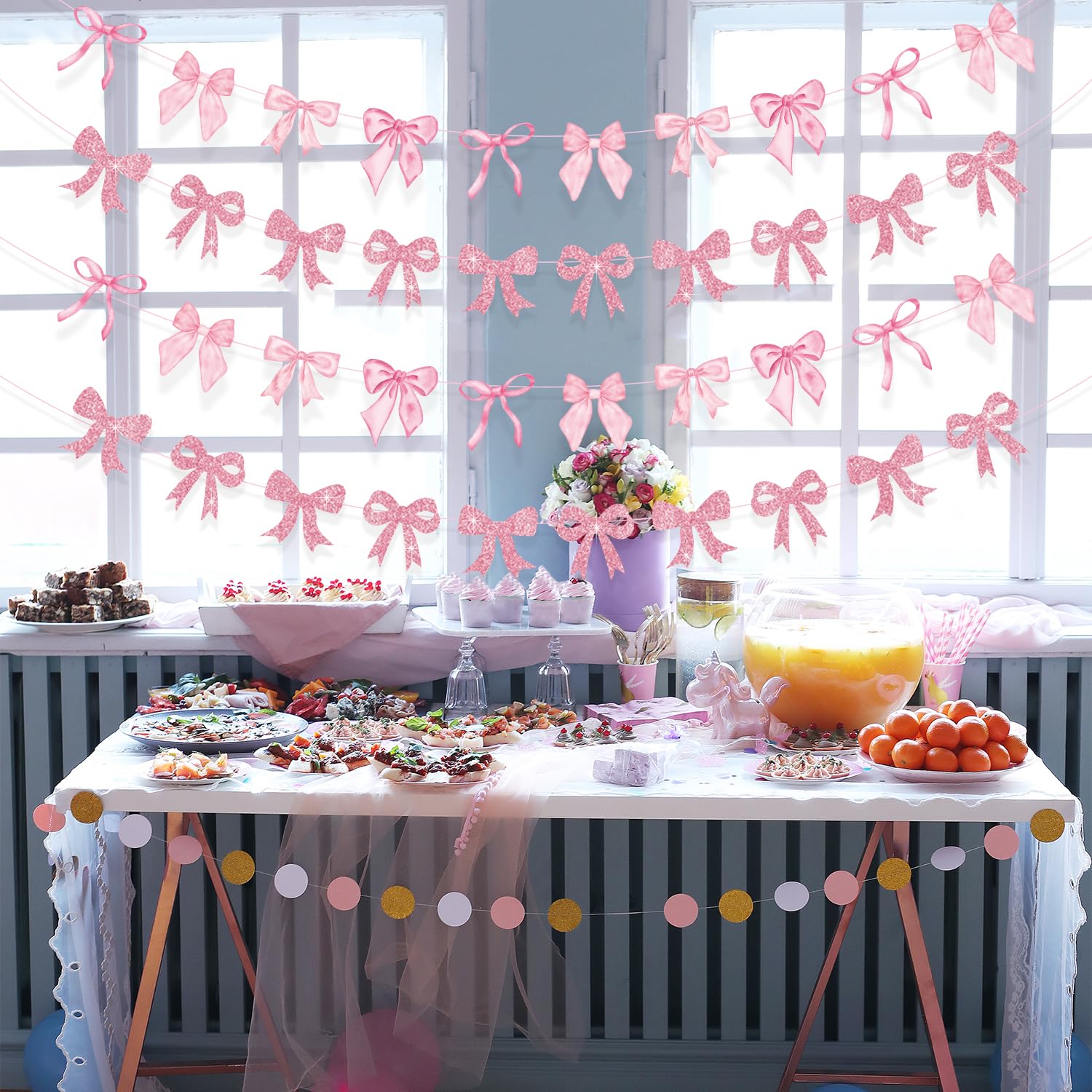 Babyblau-weiße Schleifen-Girlande – 5m Party-Dekobanner Für Mädchen, Babyparty & Brautfeier