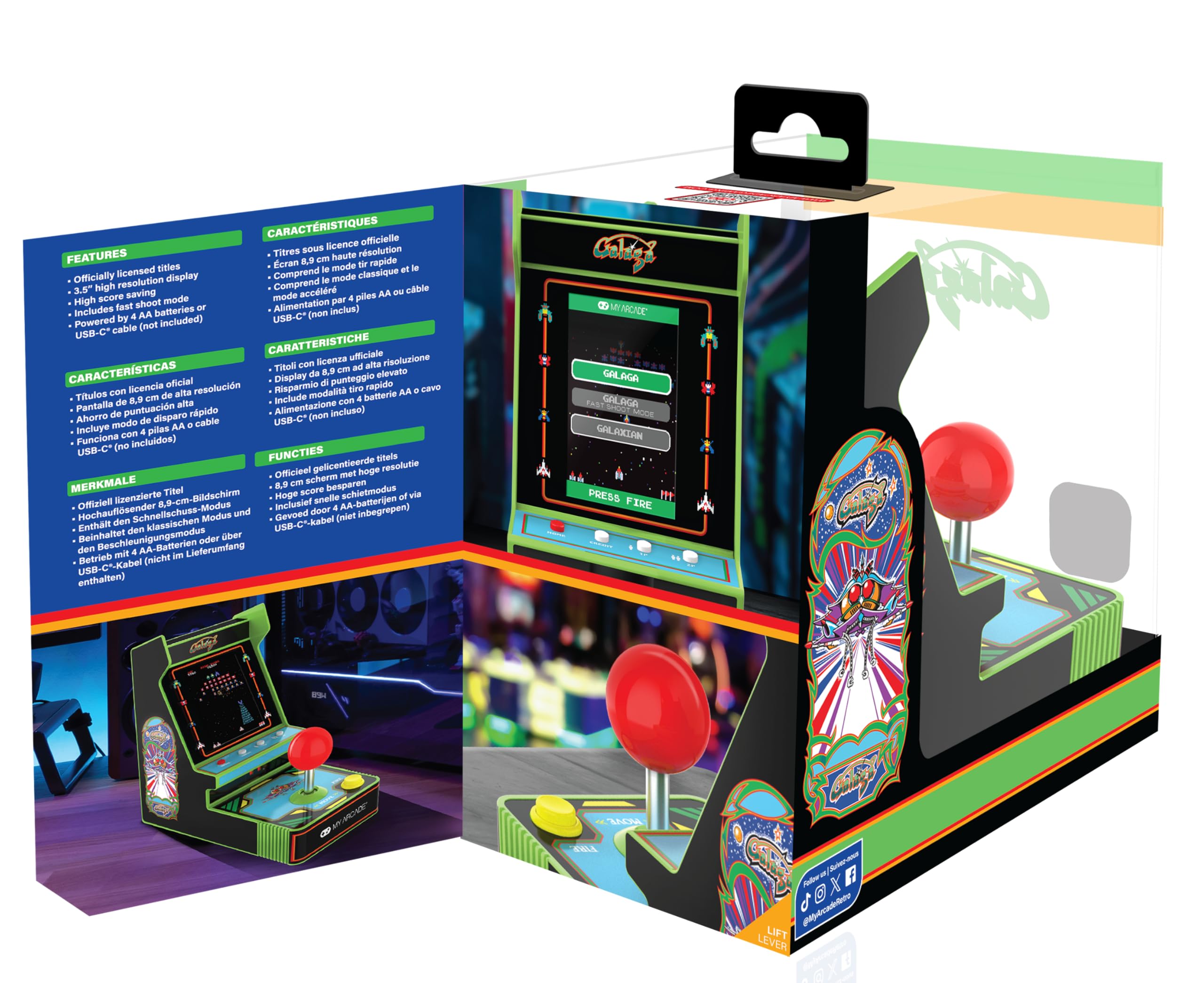 My Arcade Galaga Red Joystick Player : Console de Jeu vidéo rétro sous Licence Officielle Galaga et Galaxian Mini Jeu Portable Écran Couleur 3,5"