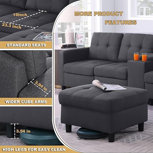 Miniatura 5 de asunflower Juego de sofá modular otomano, sofá modular de 6 plazas, esquinero reversible, en forma de L, sofás seccionales de tela para sala de