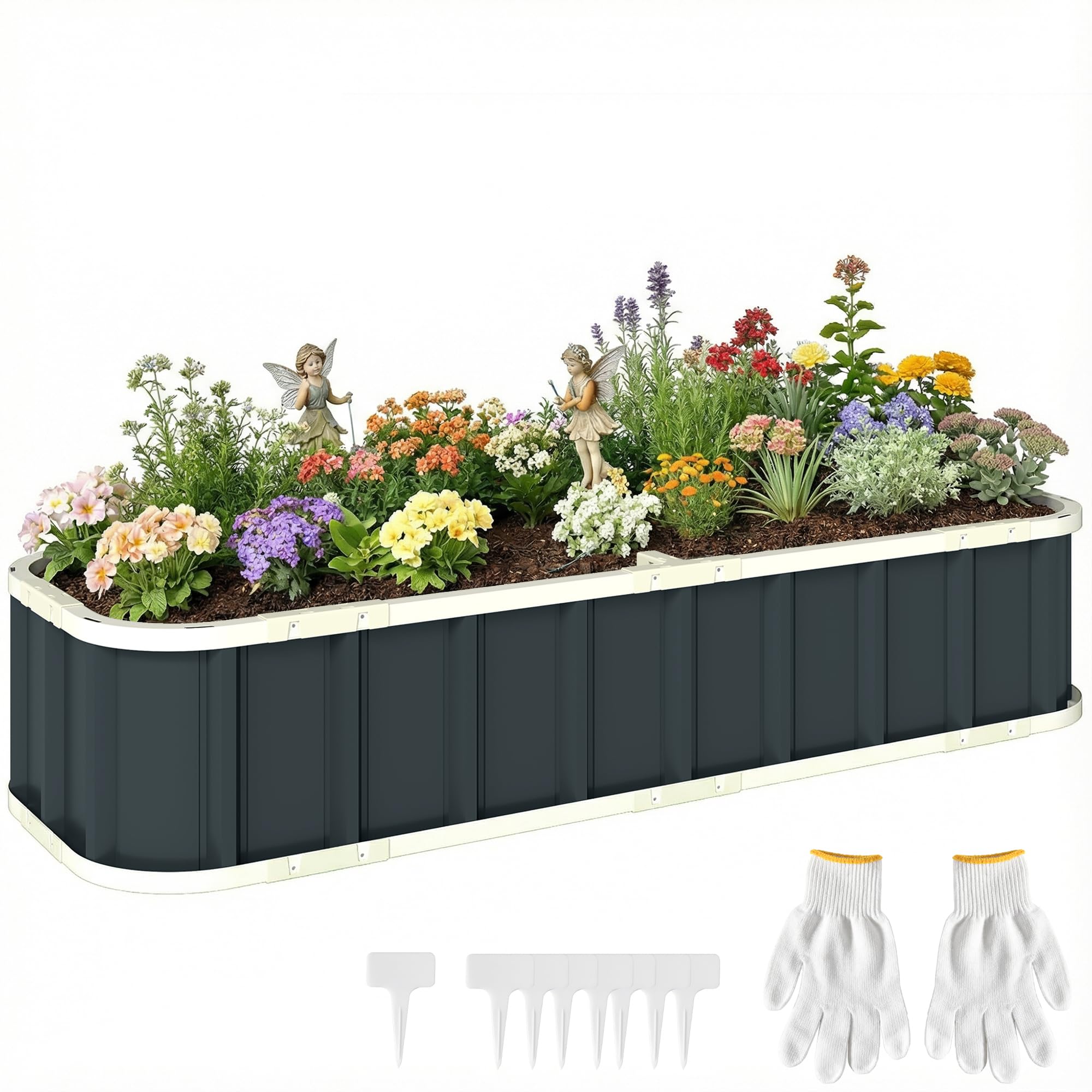 Outsunny Dark/Grey Galvanised Raised Garden Bed With Gloves, - 165 X 52 X 31 Cm - Raised Garden Bed