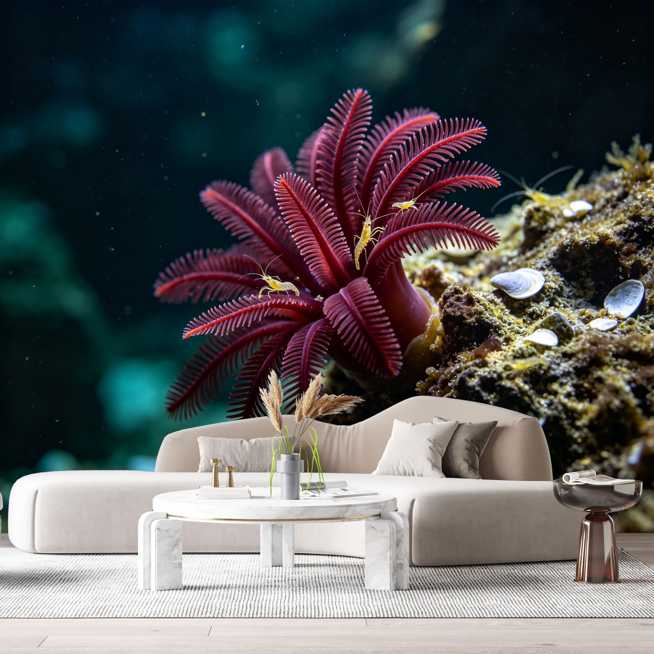 Custom Size Wall Murals Ocean Marine Tropical Crinoid Shrimp SelfAdhesiveWall Fabric Removable Wallpaper Wall Decor for Living Room Bedroom Bathroom