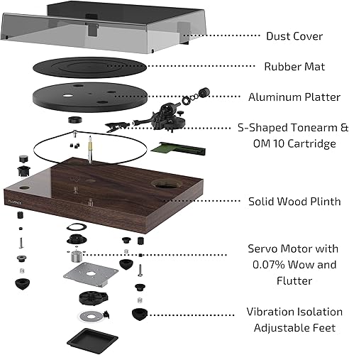 Miniatura 8 de Fluance RT82 - Tocadiscos de vinilo de alta fidelidad con cartucho Ortofon OM 10, motor de control de velocidad, peso récord, lápiz digital 3 en 1 y