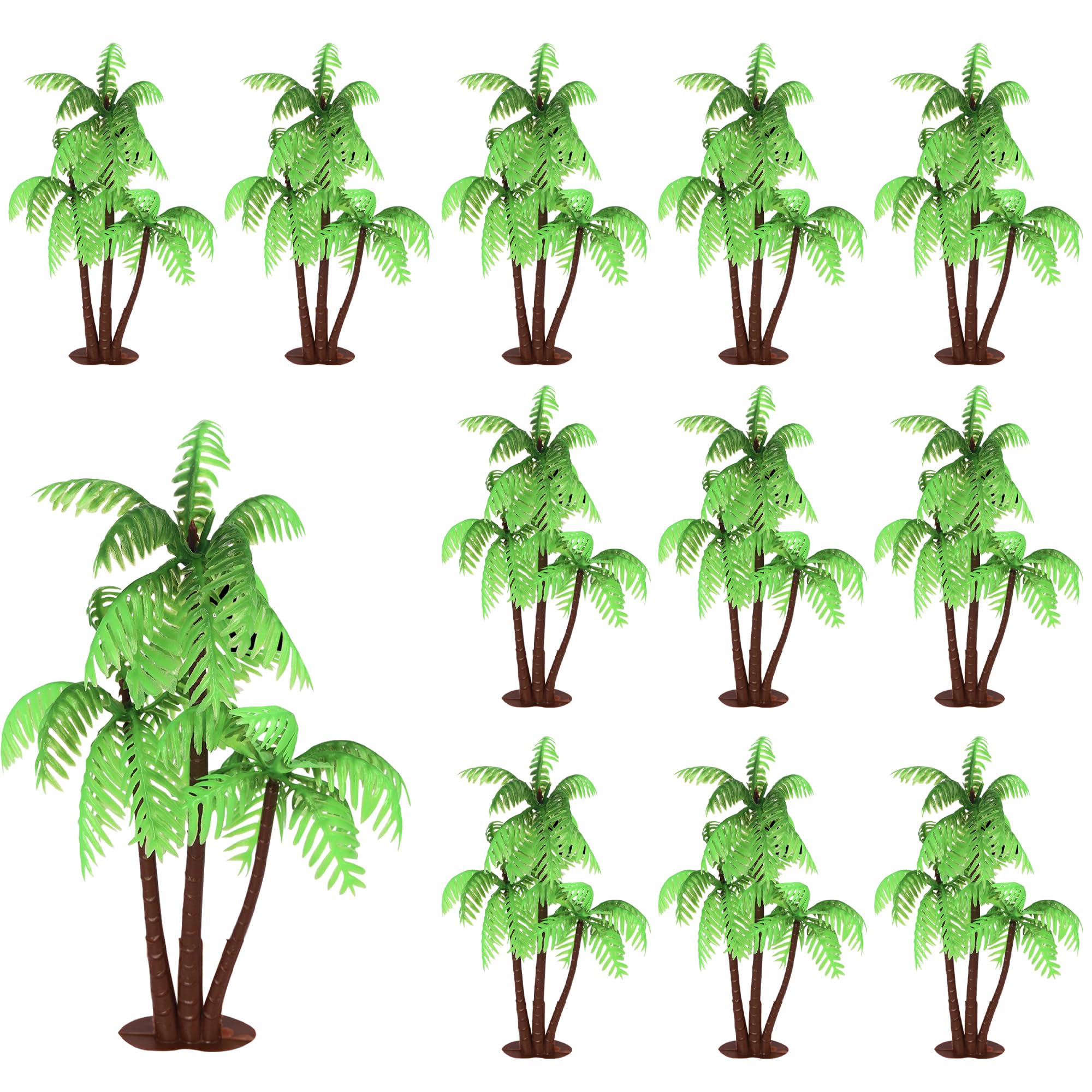 Xsstarmi 12 Pack Green Palm Tree Cake Topper Plastic Palm Tree Coconuts Cupcake Toppers Summer Beach Theme Palm Tree Decorations for Hawaii Baby Shower Birthday Party Cake Decorations