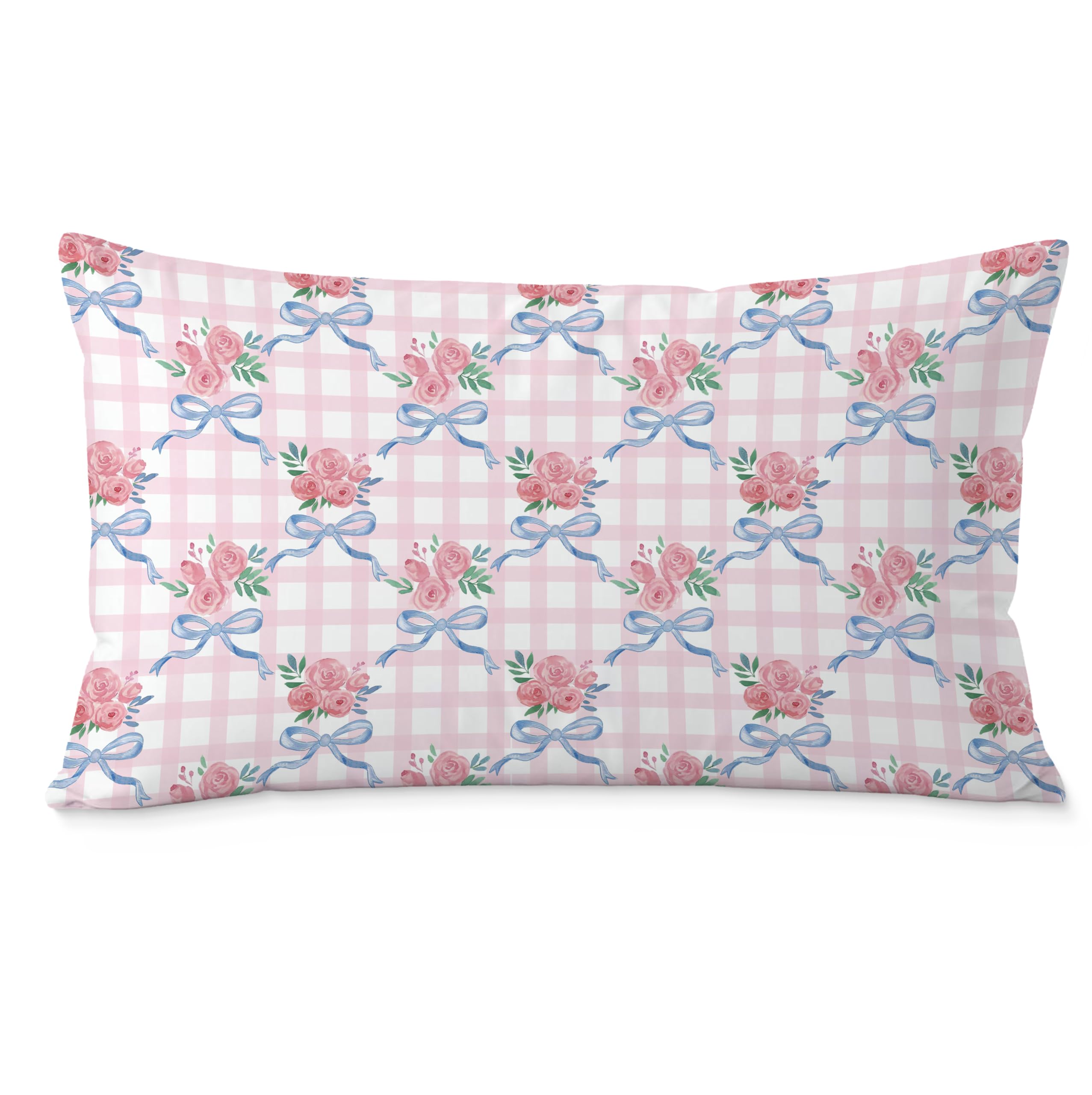 Fuasei Coquette Blue Bow Pillow Covers 12x20 Coquette Room Decor Preppy Pink Rose Floral Pillow Covers Preppy Room