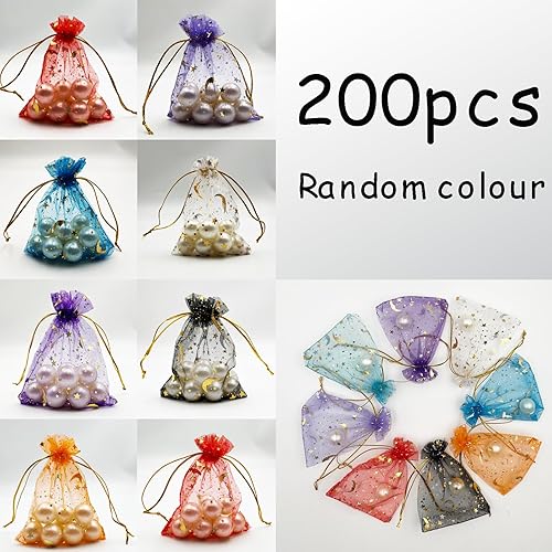 Miniatura 3 de NCYDMTL 200 bolsas de regalo de organza con estrella y luna, bolsas de regalo de boda con cordón, bolsas de joyería para fiestas, festivales, bolsas
