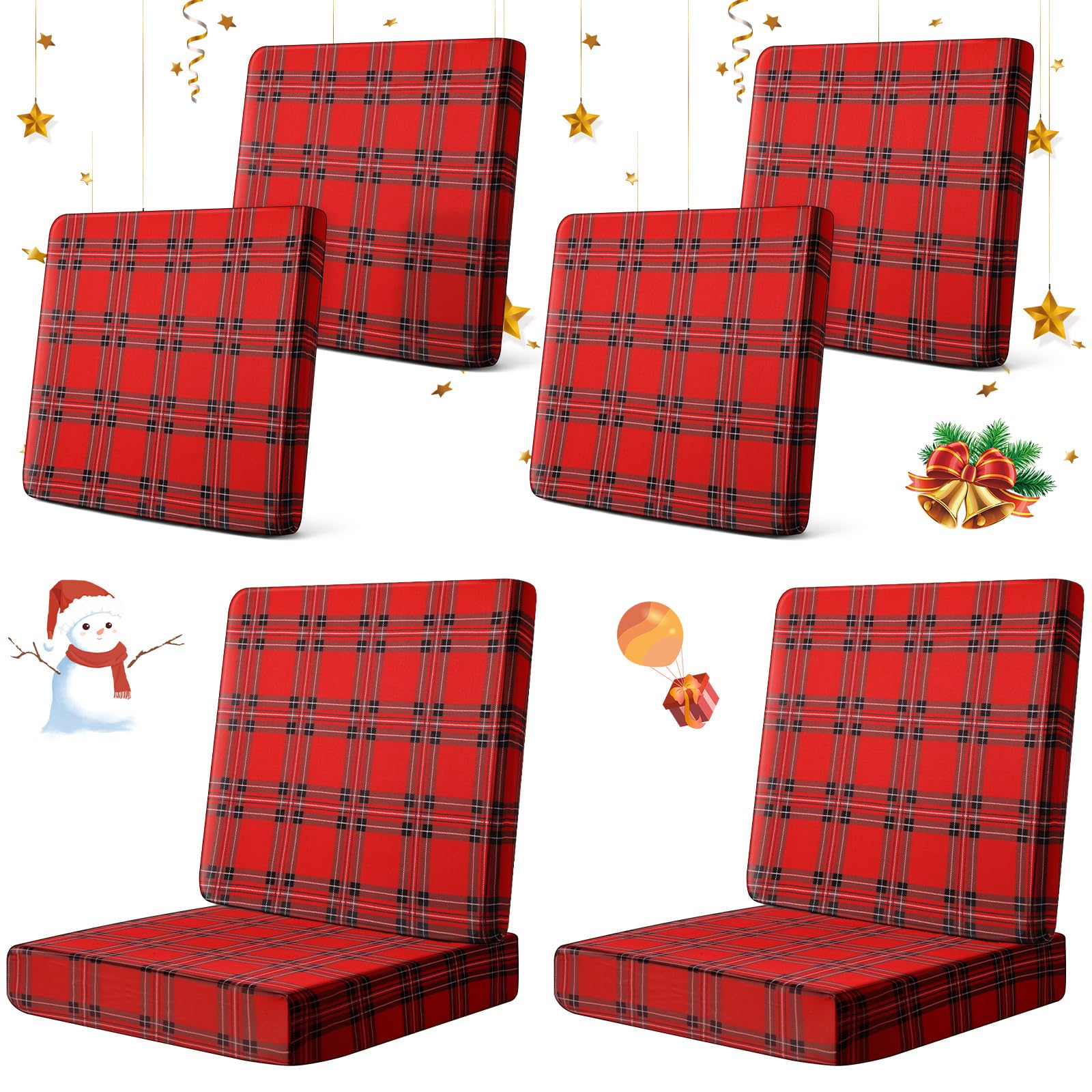 Newwiee 8 Pcs Patio Outdoor Cushion Covers,Solid,Red, Black