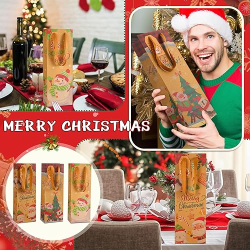 Miniatura 2 de Zhengmy 36 bolsas de regalo para botellas de vino de Navidad, bolsas de regalo de Navidad con asa, etiquetas de nombre, bolsas de regalo de vino de